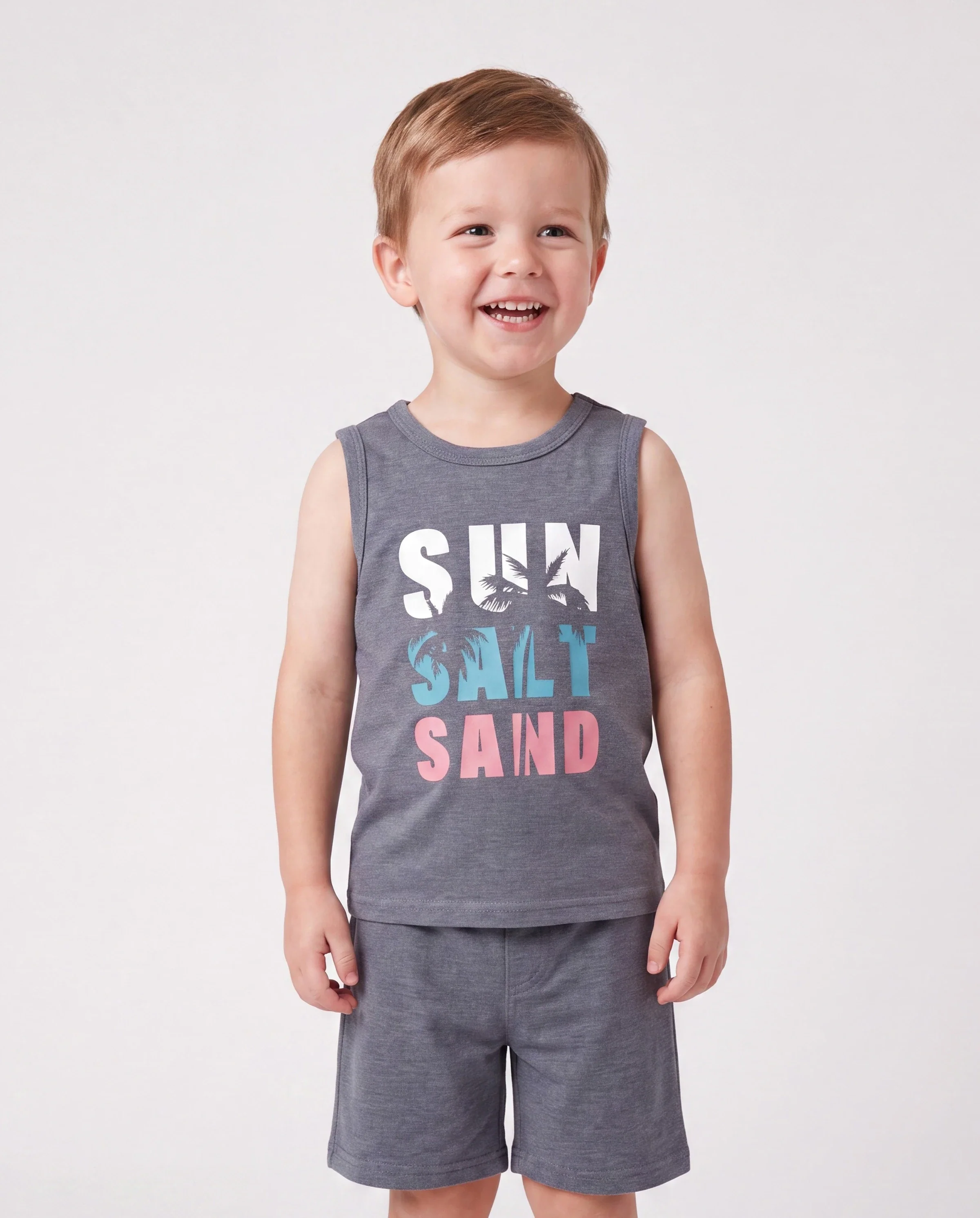 Family Matching Letter Print Sleeveless Tank Top or Tank Dress Set Grey - Image 5