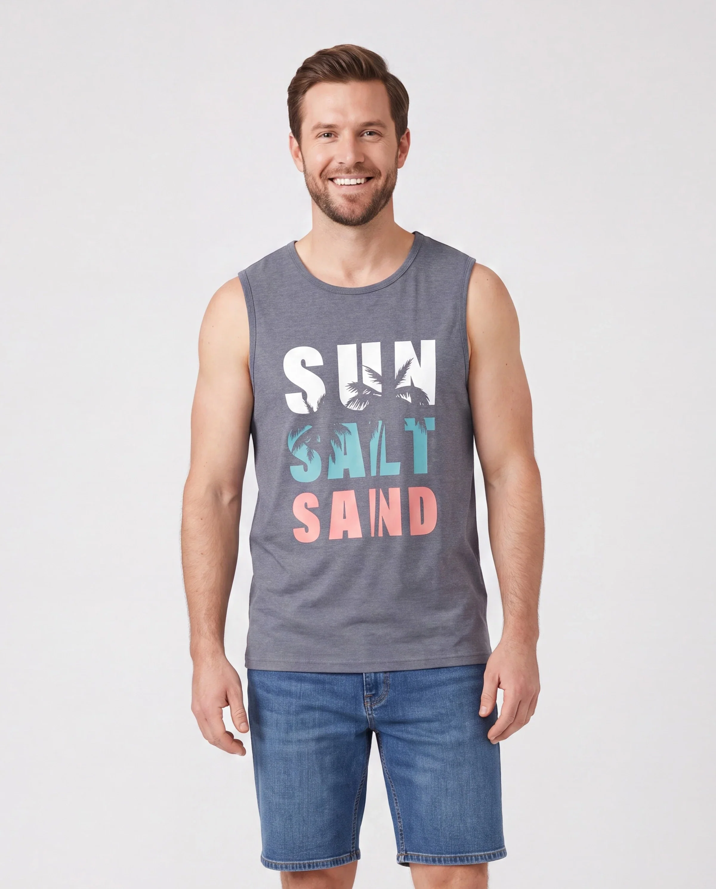 Family Matching Letter Print Sleeveless Tank Top or Tank Dress Set Grey - Image 6