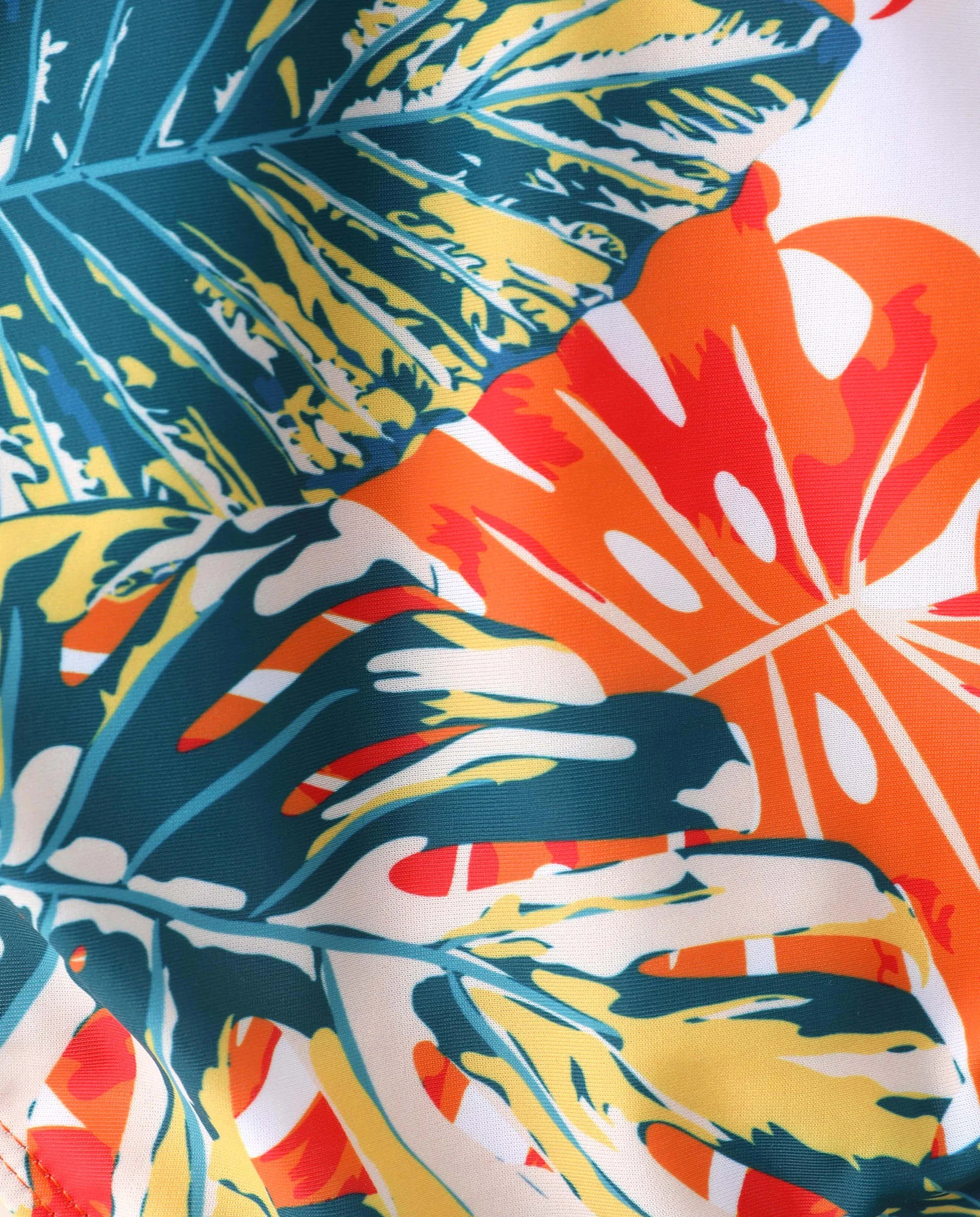Family Matching Orange and All Over Tropical Plant Print Splicing Ruffle One-Piece Swimsuit and Swim Trunks Shorts Orange color - Image 6
