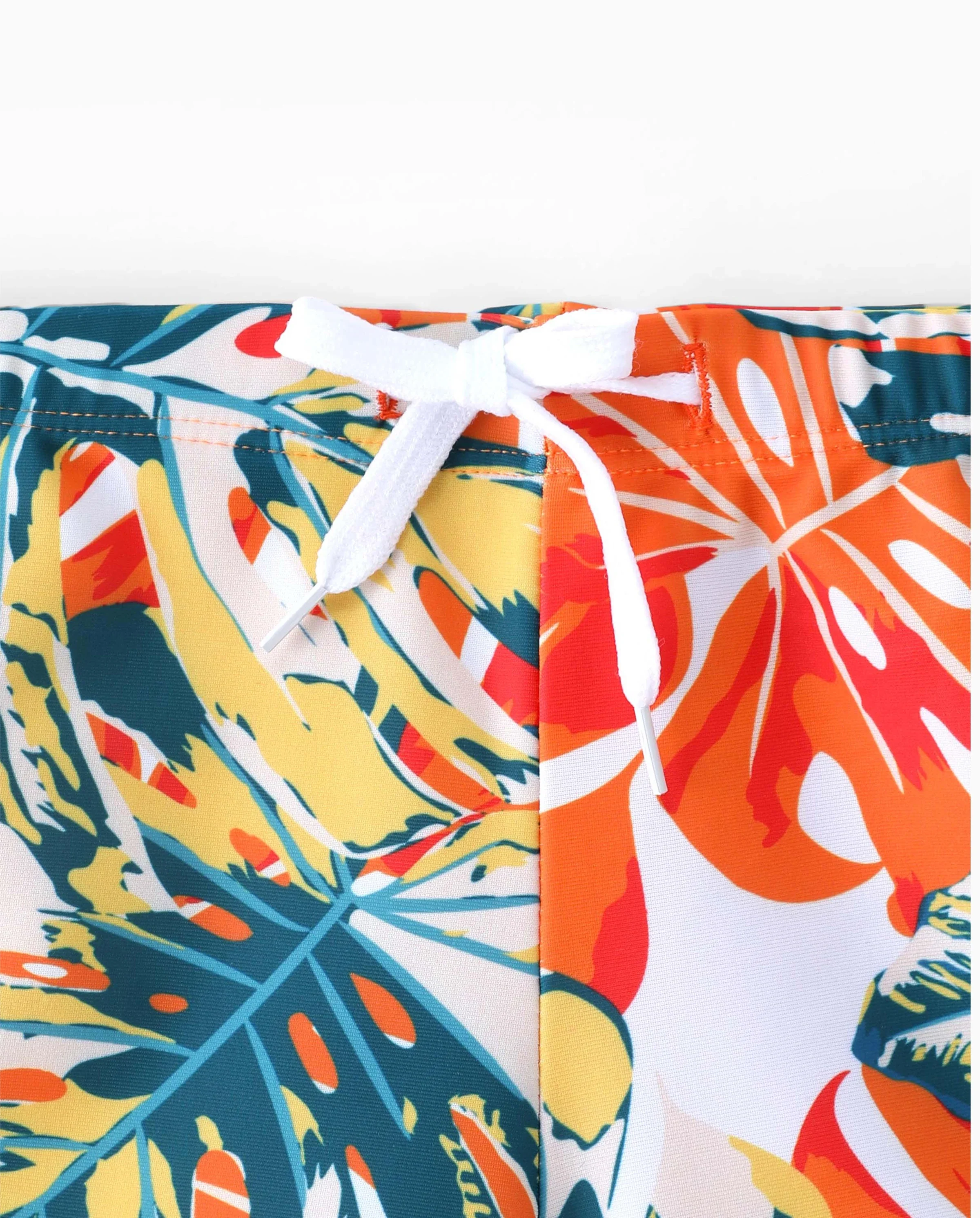 Family Matching Orange and All Over Tropical Plant Print Splicing Ruffle One-Piece Swimsuit and Swim Trunks Shorts Orange color - Image 7