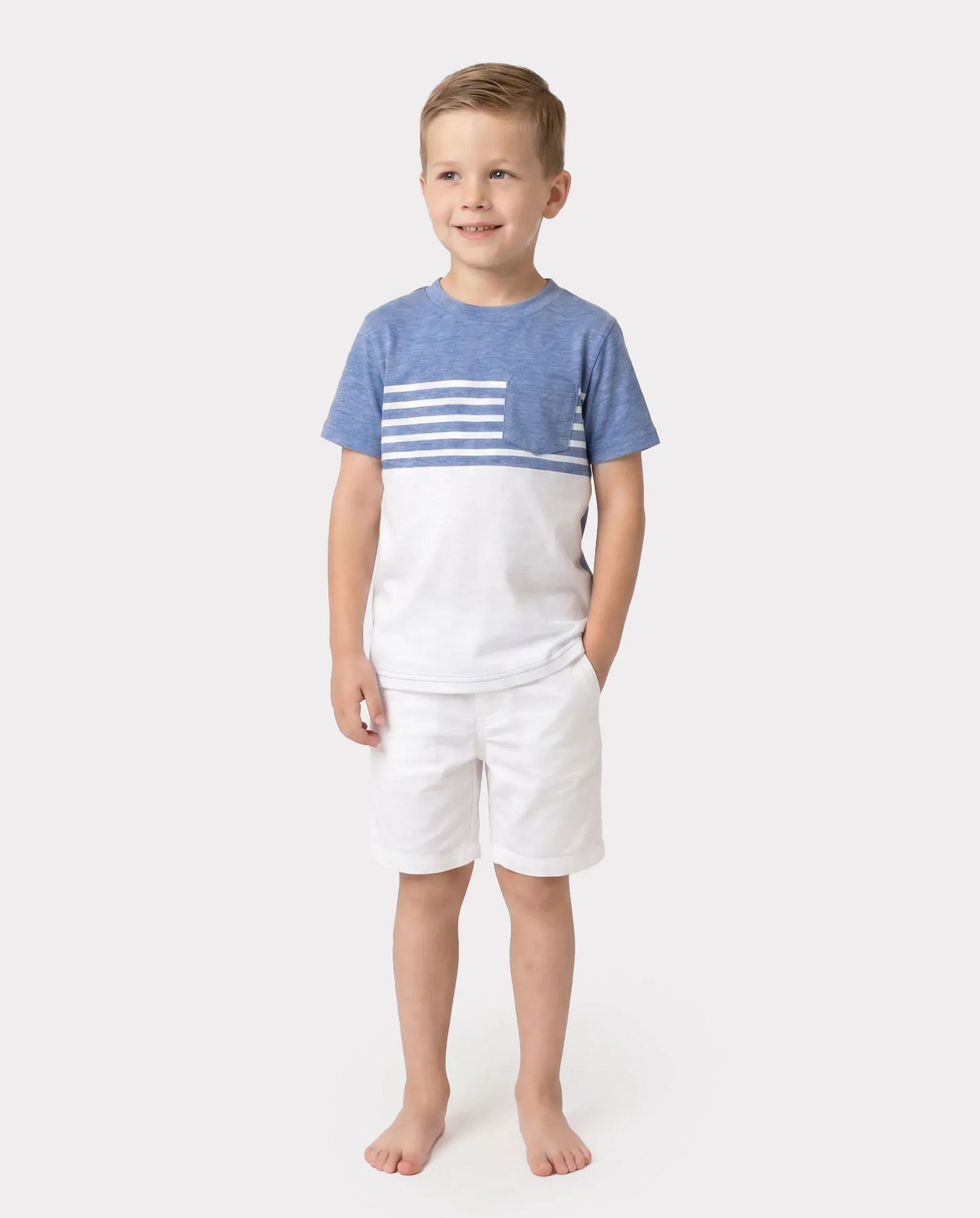 Family Matching Outfit: Floral Smocking Casual Suit BLUEWHITE - Image 5