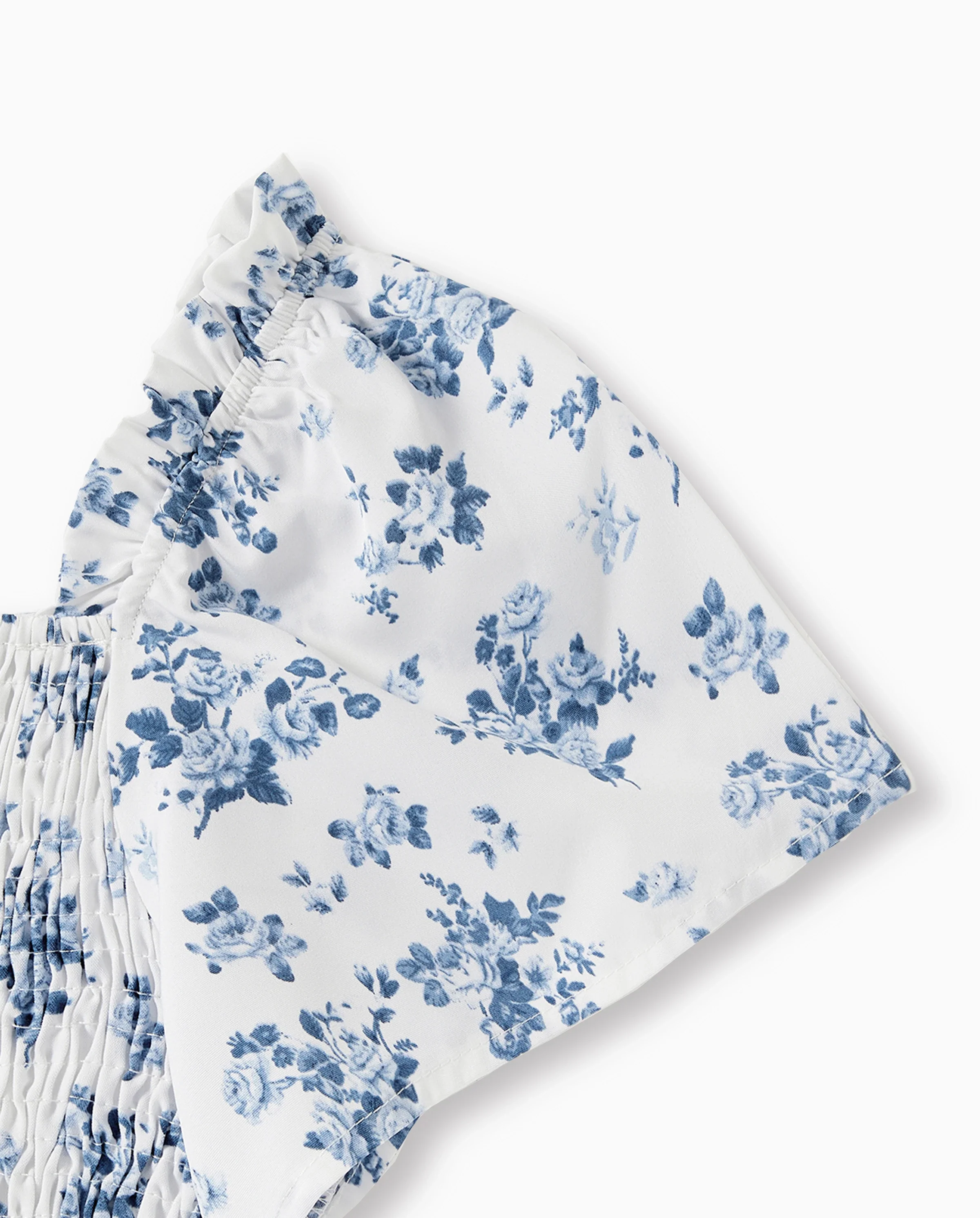 Family Matching Outfit: Floral Smocking Casual Suit BLUEWHITE - Image 8