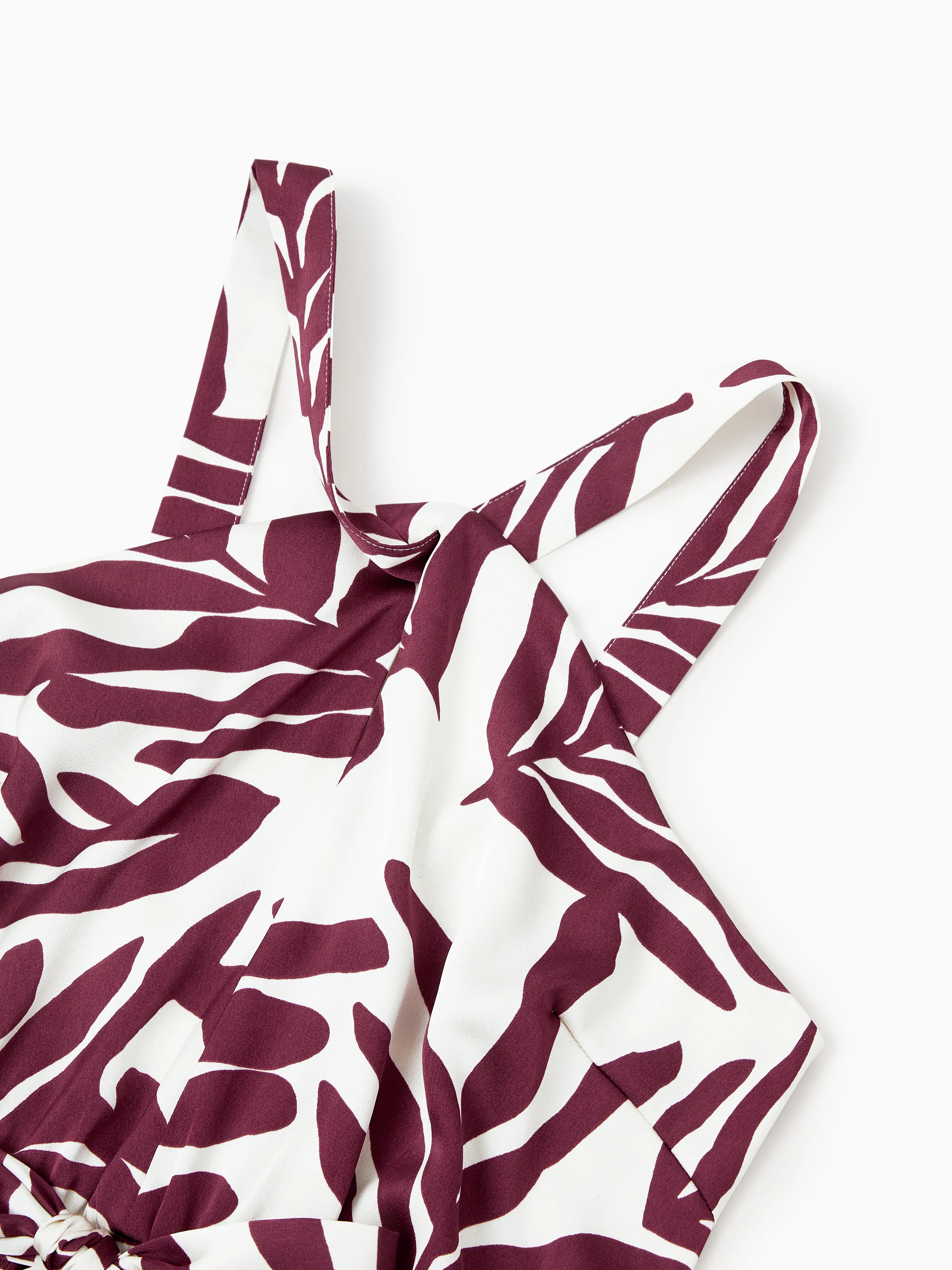 Family Matching Outfits Red Leaf Print Shirts and Strap Belted Dress for Hawaii/Cruise/Resort/Casual Wear White - Image 5