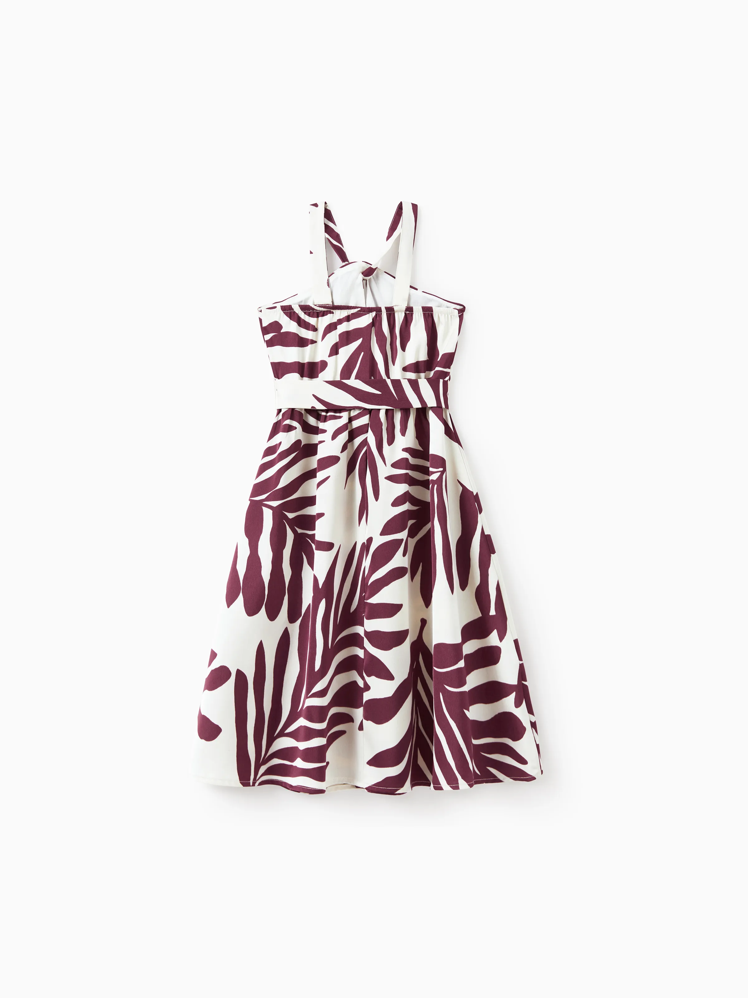 Family Matching Outfits Red Leaf Print Shirts and Strap Belted Dress for Hawaii/Cruise/Resort/Casual Wear White - Image 9