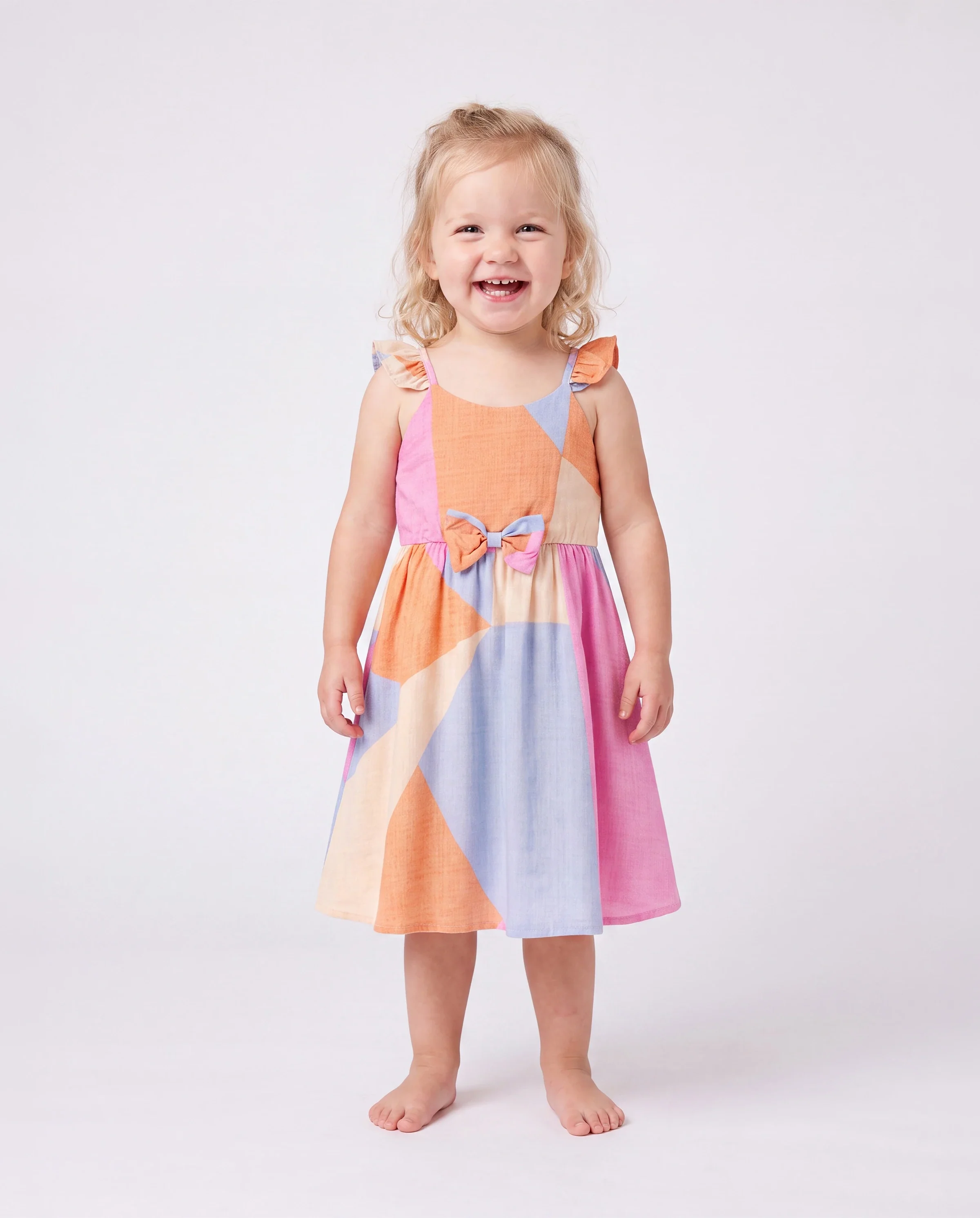 Family Matching Outfits Set Colorblock Sleeveless Strappy Dress or Short-sleeve T-shirt Multi-color - Image 3