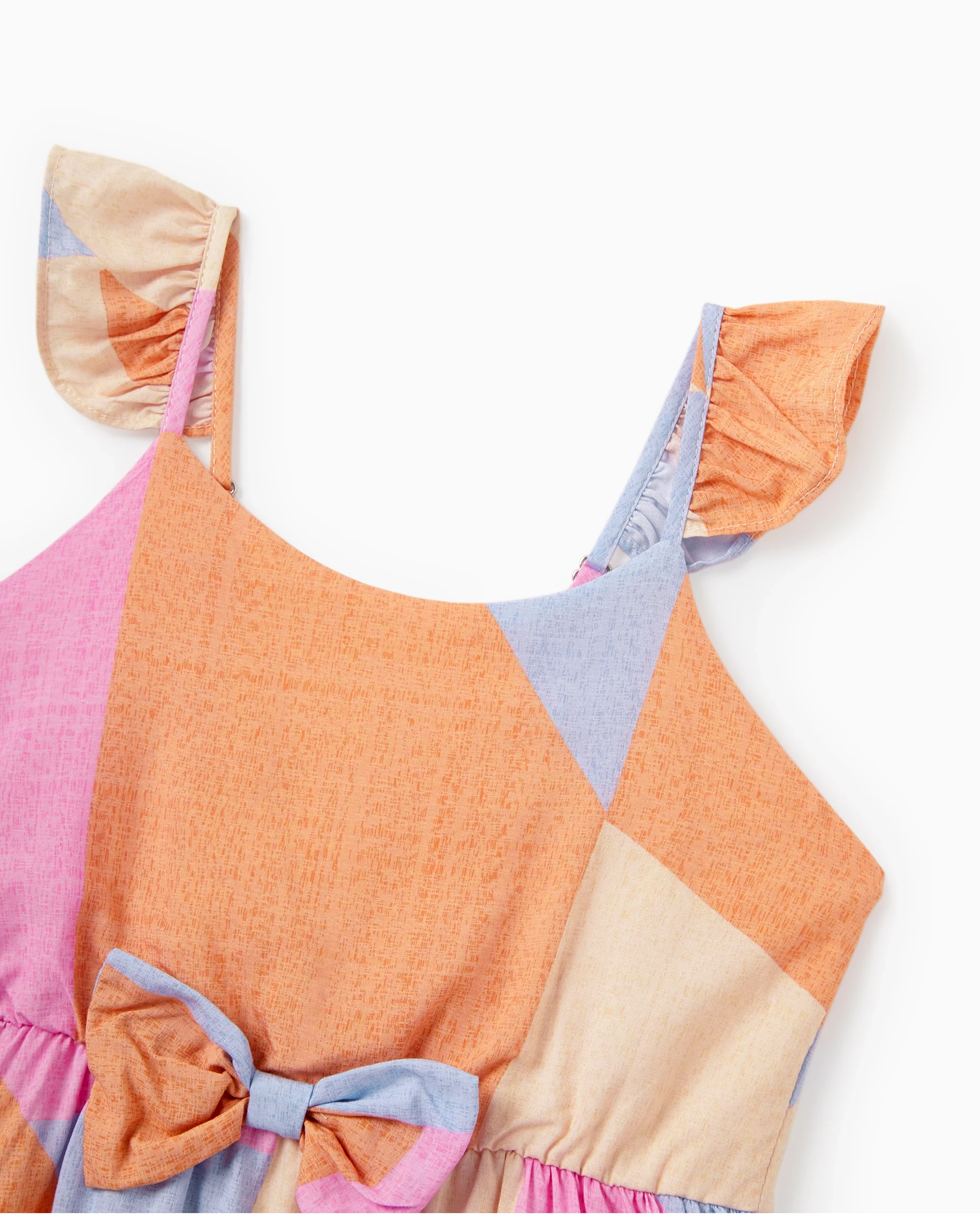 Family Matching Outfits Set Colorblock Sleeveless Strappy Dress or Short-sleeve T-shirt Multi-color - Image 8