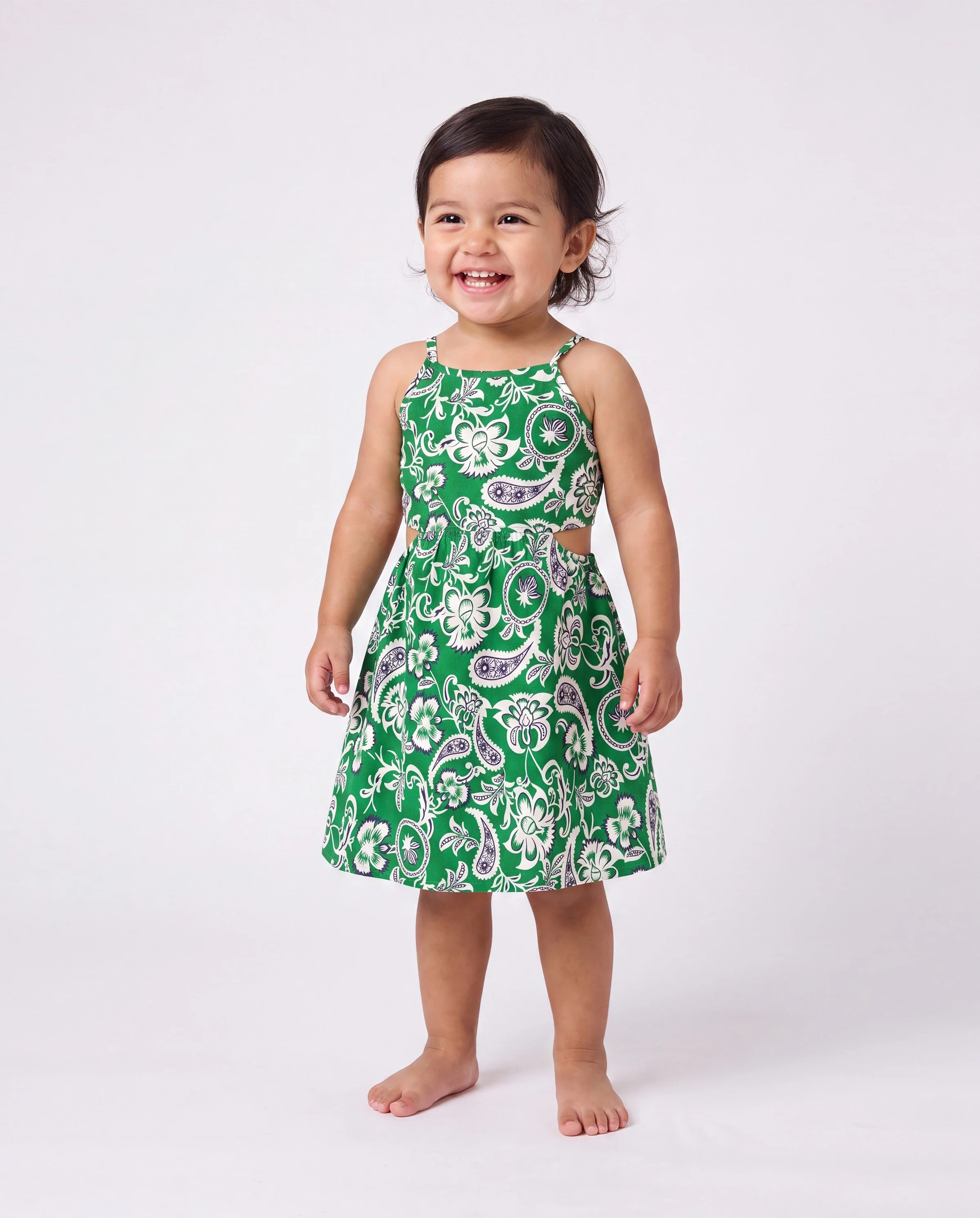 Family Matching Outfits Set Floral Print Short-sleeve Collar Shirt or Strappy Smocked Dress for Summer Vacation Green - Image 3