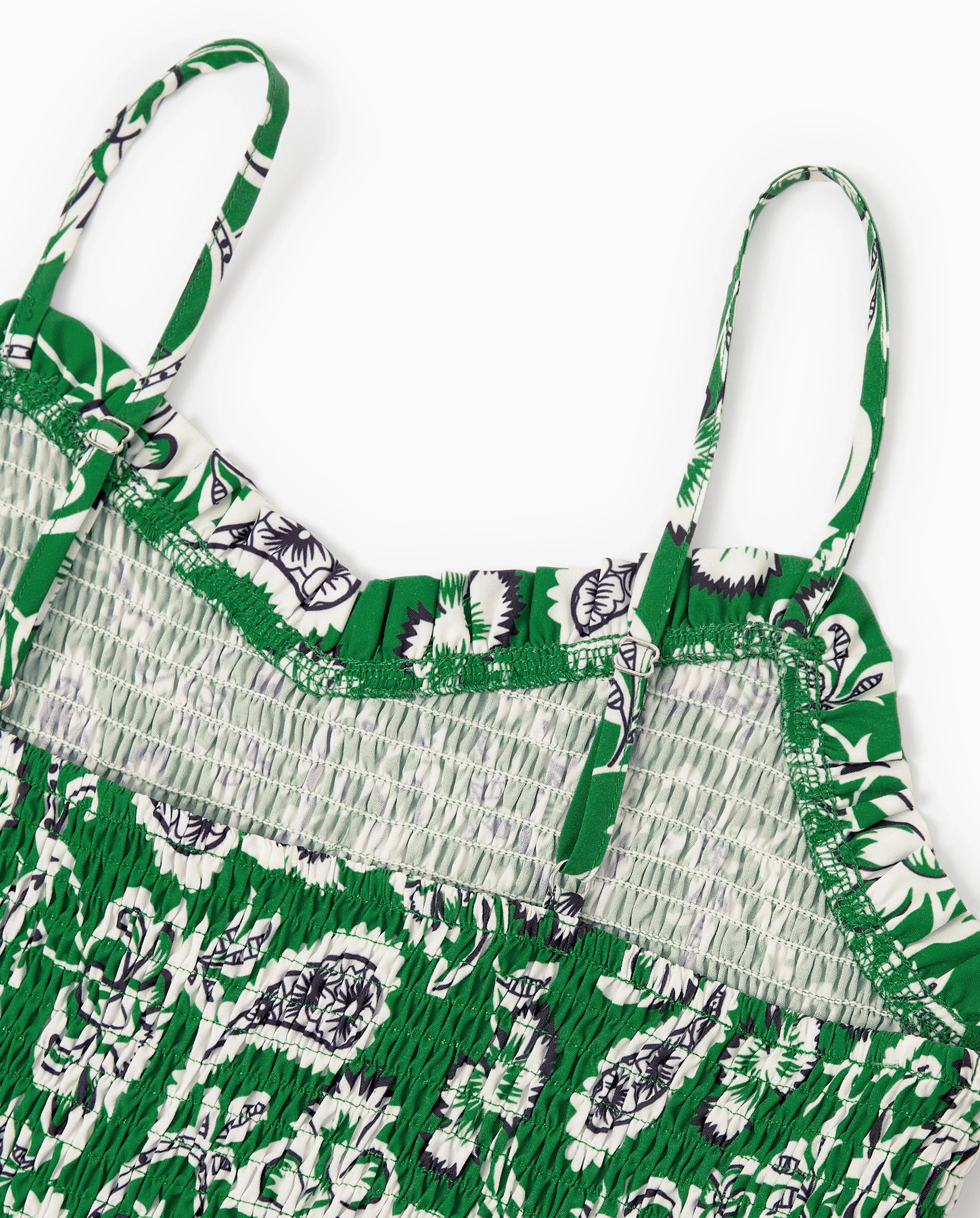 Family Matching Outfits Set Floral Print Short-sleeve Collar Shirt or Strappy Smocked Dress for Summer Vacation Green - Image 8