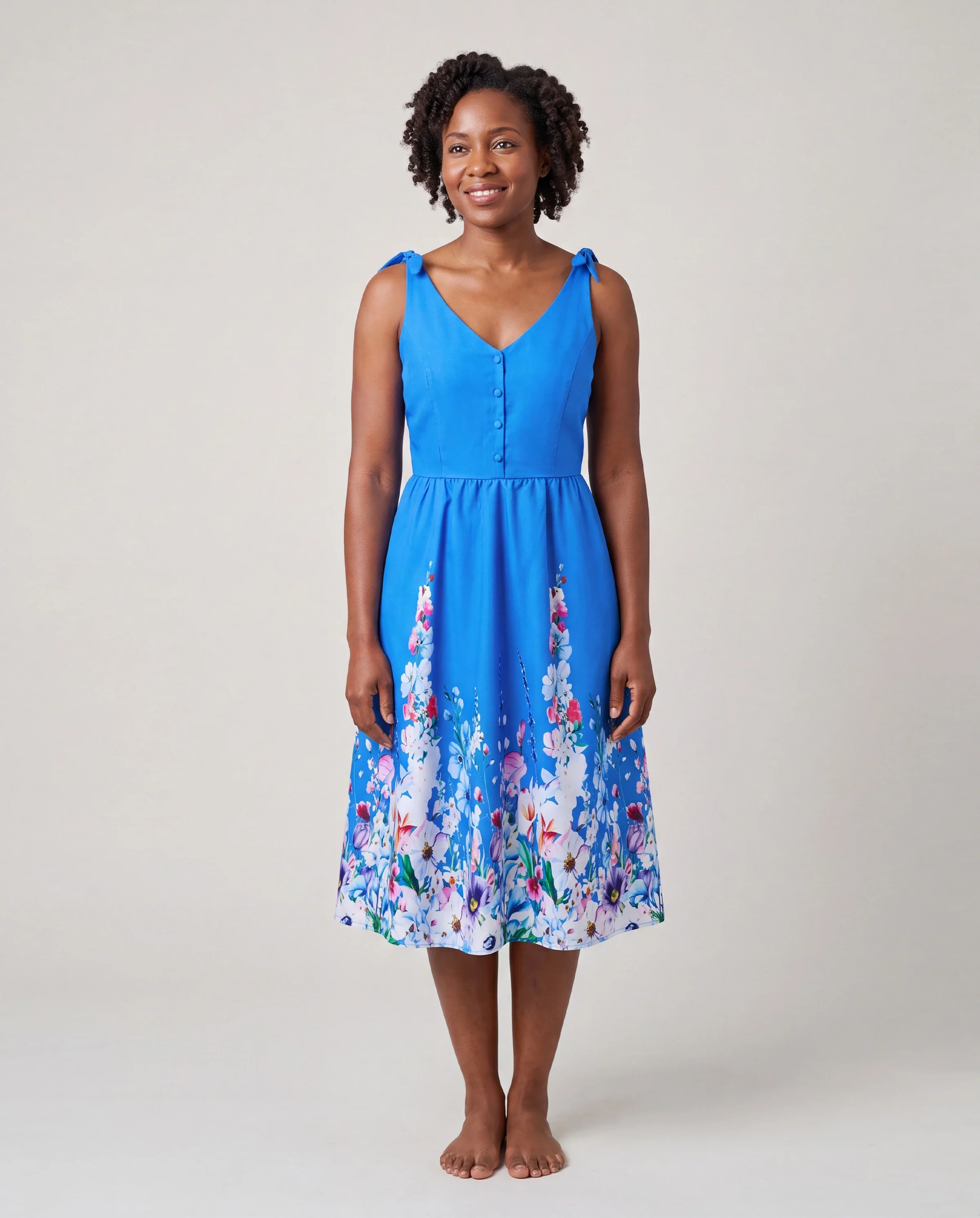Family Matching Outfits Set Floral Sleeveless Dress or Short-sleeve T-shirt Blue - Image 2