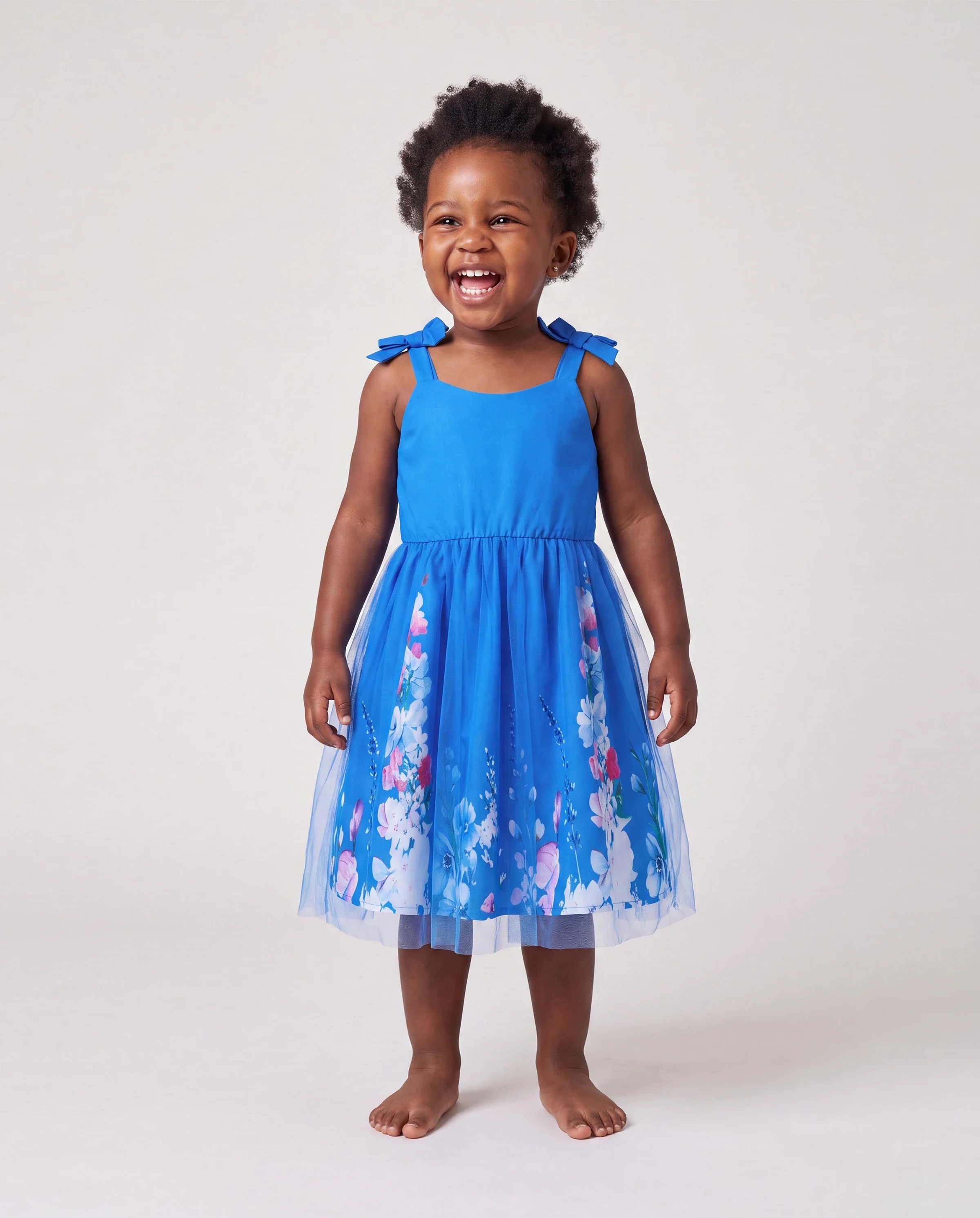 Family Matching Outfits Set Floral Sleeveless Dress or Short-sleeve T-shirt Blue - Image 3