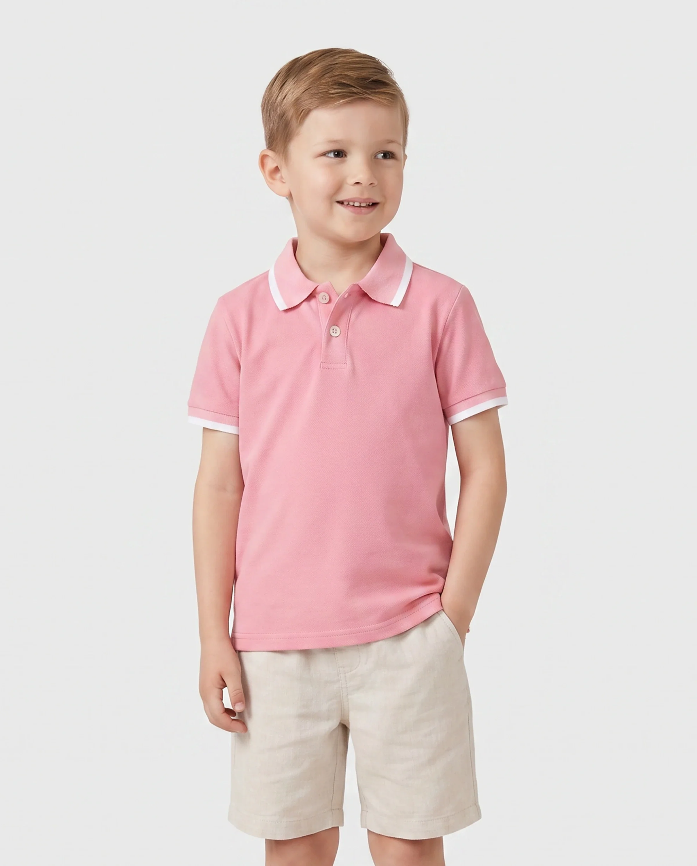 Family Matching Outfits Set Solid Color Short-sleeve Polo Collar Shirt or Flower Print Hollow out Dress Pink - Image 5