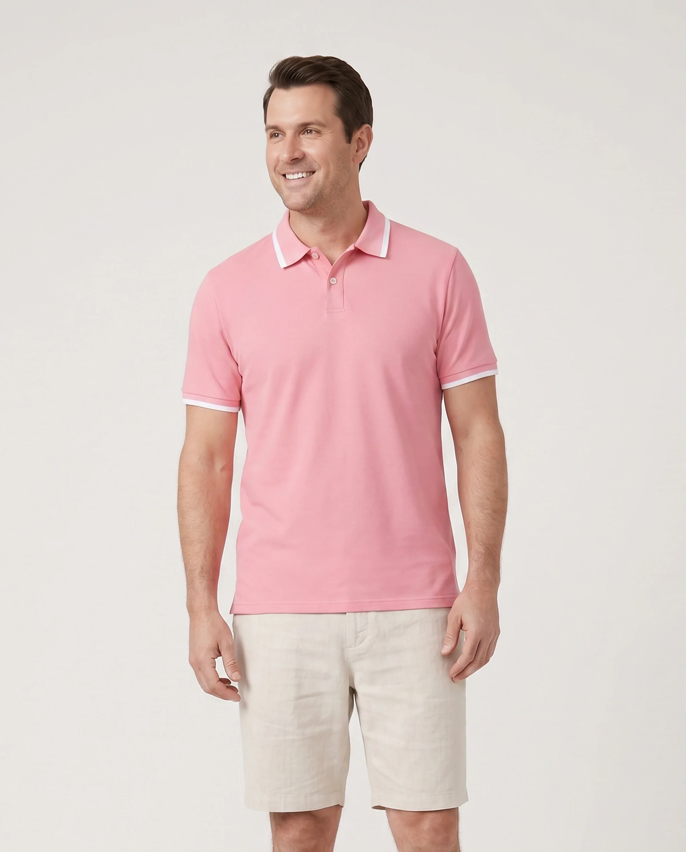 Family Matching Outfits Set Solid Color Short-sleeve Polo Collar Shirt or Flower Print Hollow out Dress Pink - Image 6