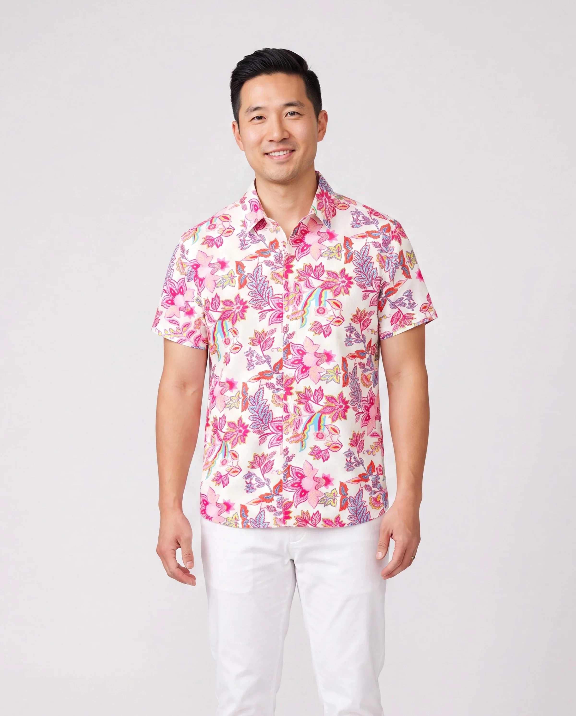 Family Matching Outfits Set Tropical Flora Print Short-sleeve Collar Shirt or Halter Belted Dress for Summer Vacation Beige - Image 6