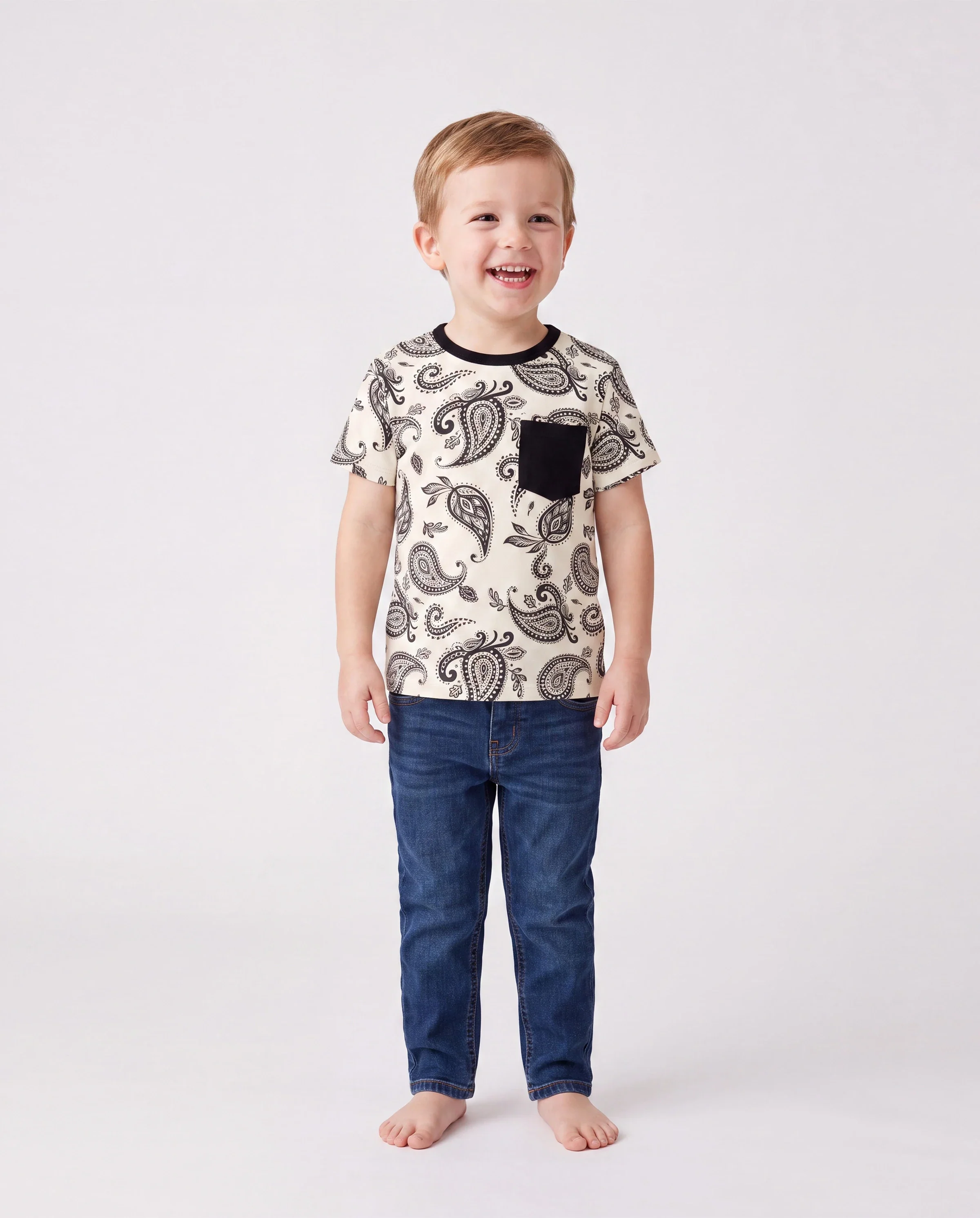 Family Matching Paisley Print Outfits Sleeveless Spaghetti Strap Dress & Cotton T-Shirt for Mom, Dad, & Kids Perfect for Family Outings & Photos
 Black - Image 5