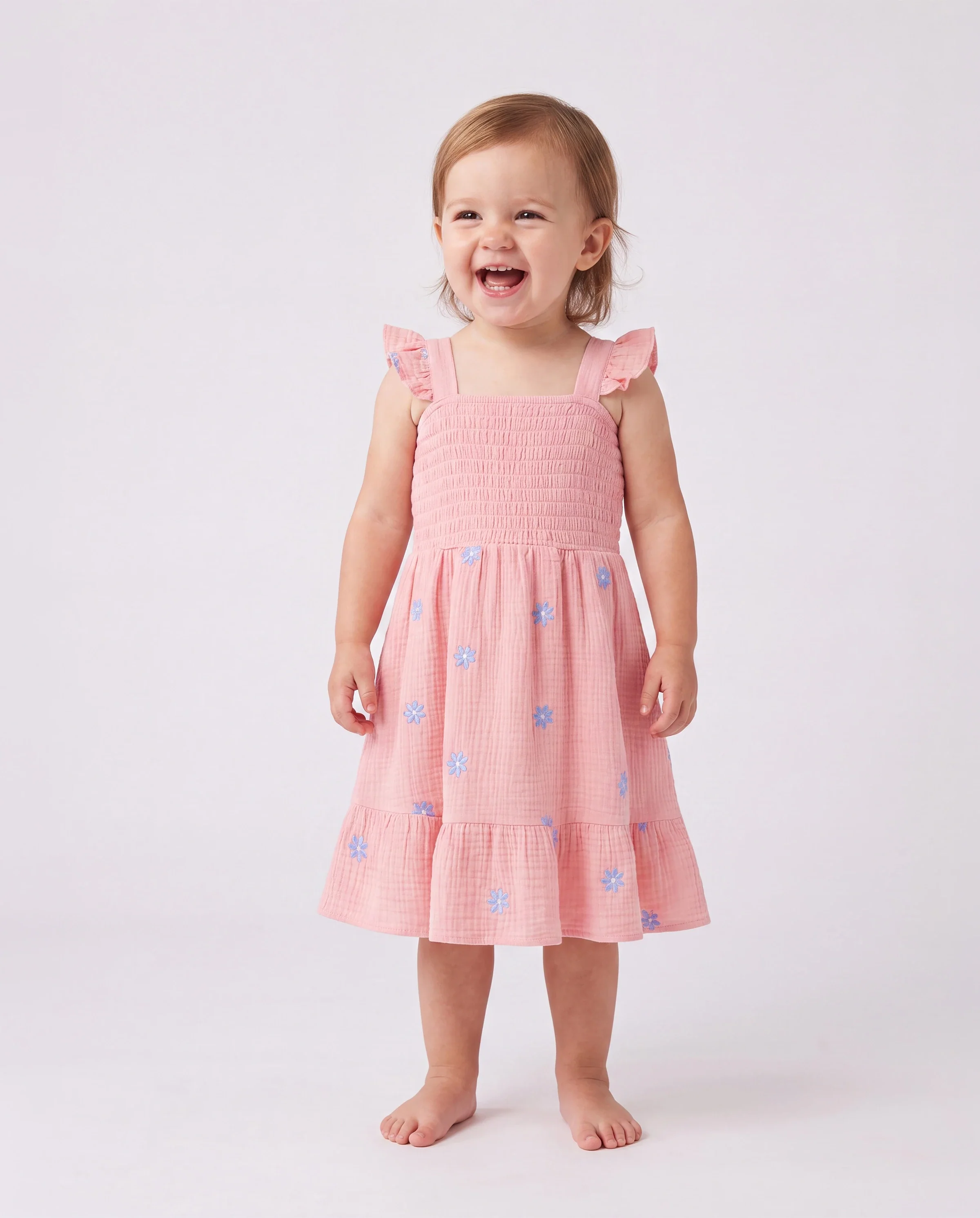 Family Matching Pink Outfits Flower Print Smocked Tie-Back Cotton Dress for Mom & Daughter, Solid Shirts for Dad & Son, Perfect for Summer Family Outings & Photos Mauve Pink - Image 3