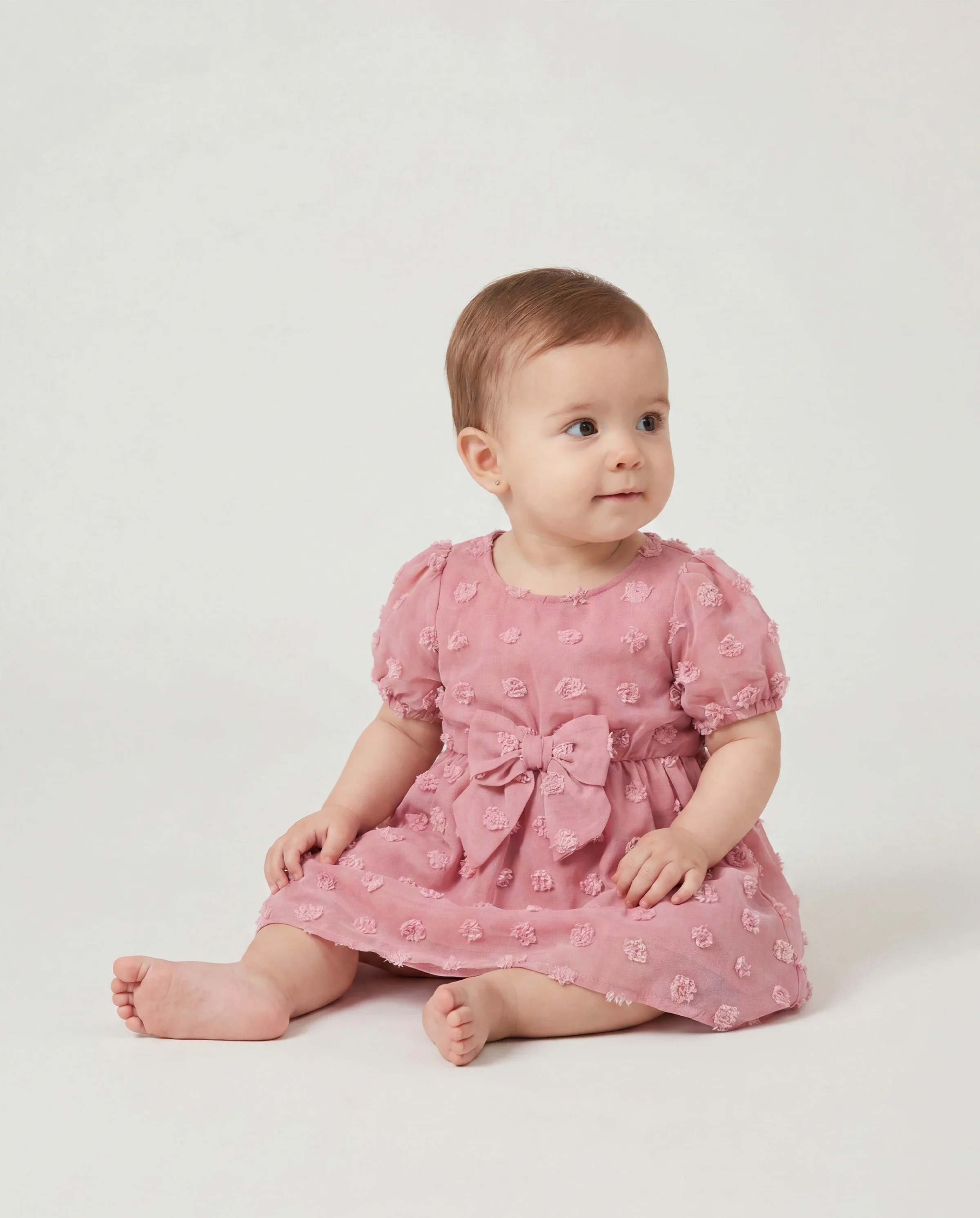 Family Matching Pink Set Solid Colorblock Polo collar Short-sleeve Shirt or Ruffle-sleeve Belted Dress Pink - Image 4