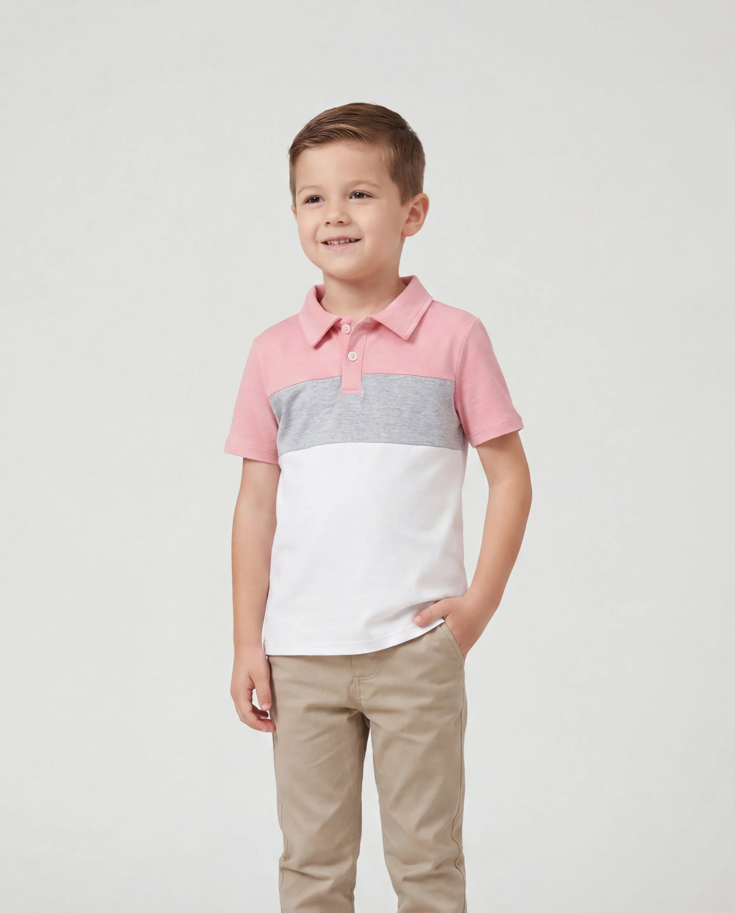 Family Matching Pink Set Solid Colorblock Polo collar Short-sleeve Shirt or Ruffle-sleeve Belted Dress Pink - Image 5