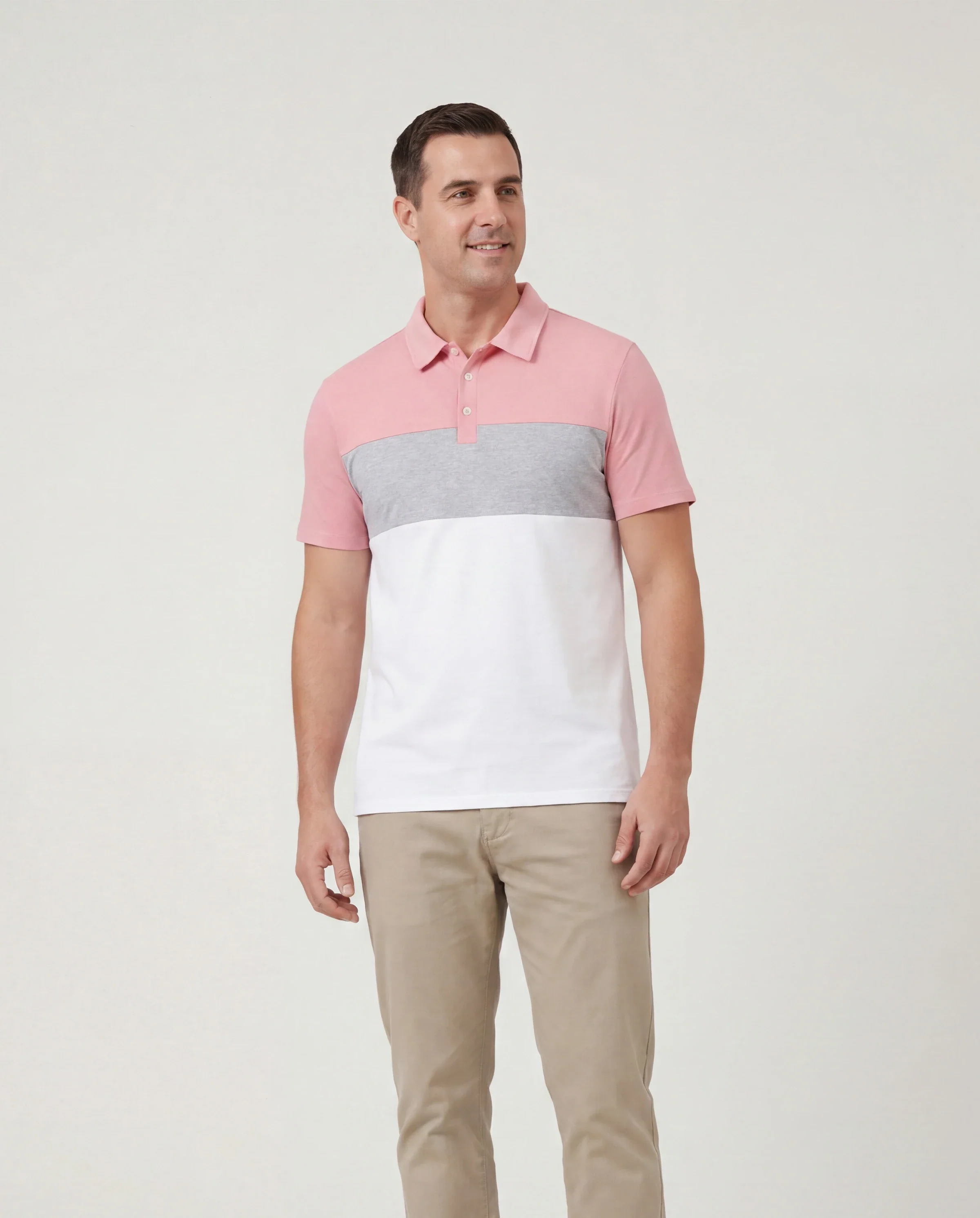 Family Matching Pink Set Solid Colorblock Polo collar Short-sleeve Shirt or Ruffle-sleeve Belted Dress Pink - Image 6