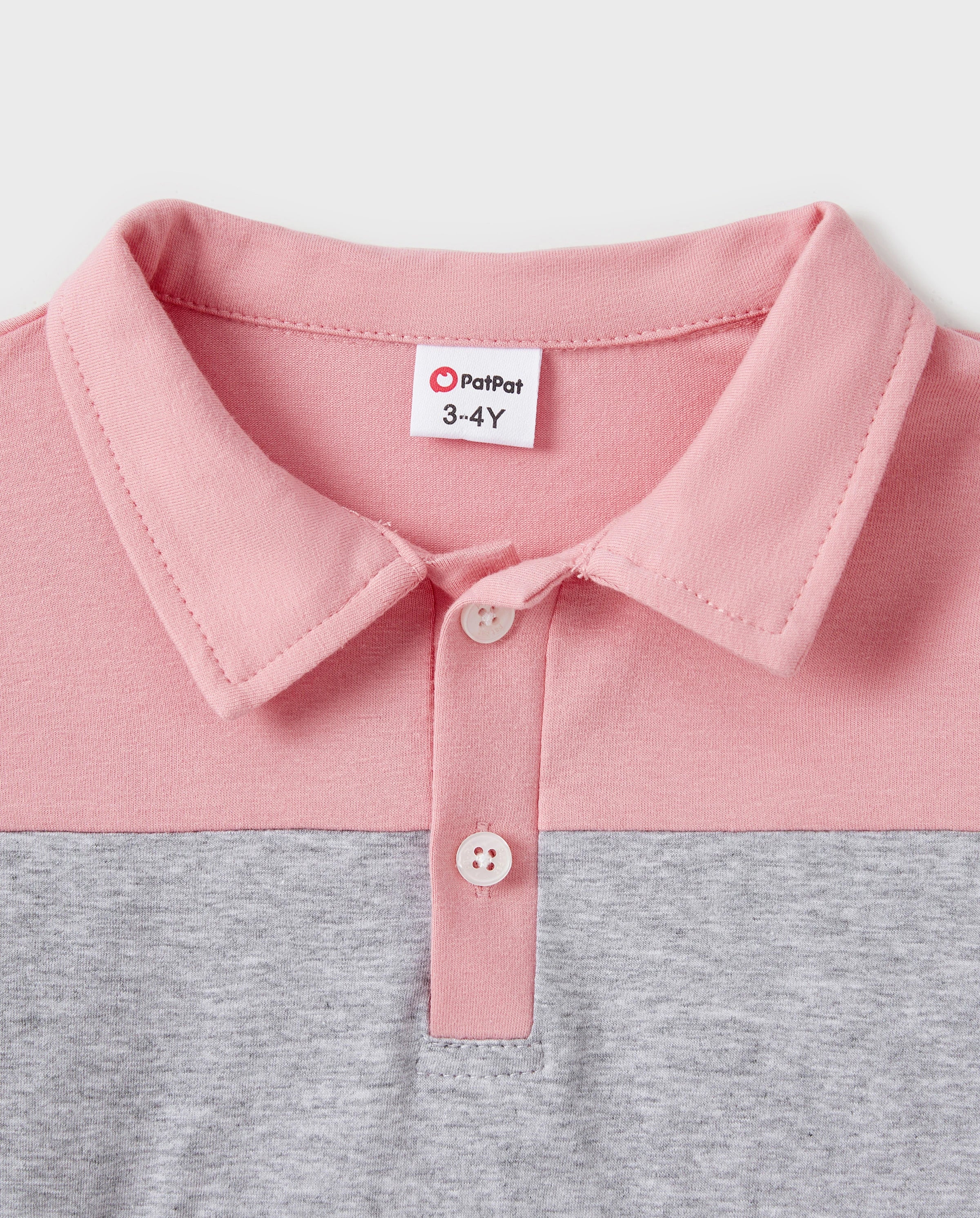 Family Matching Pink Set Solid Colorblock Polo collar Short-sleeve Shirt or Ruffle-sleeve Belted Dress Pink - Image 9