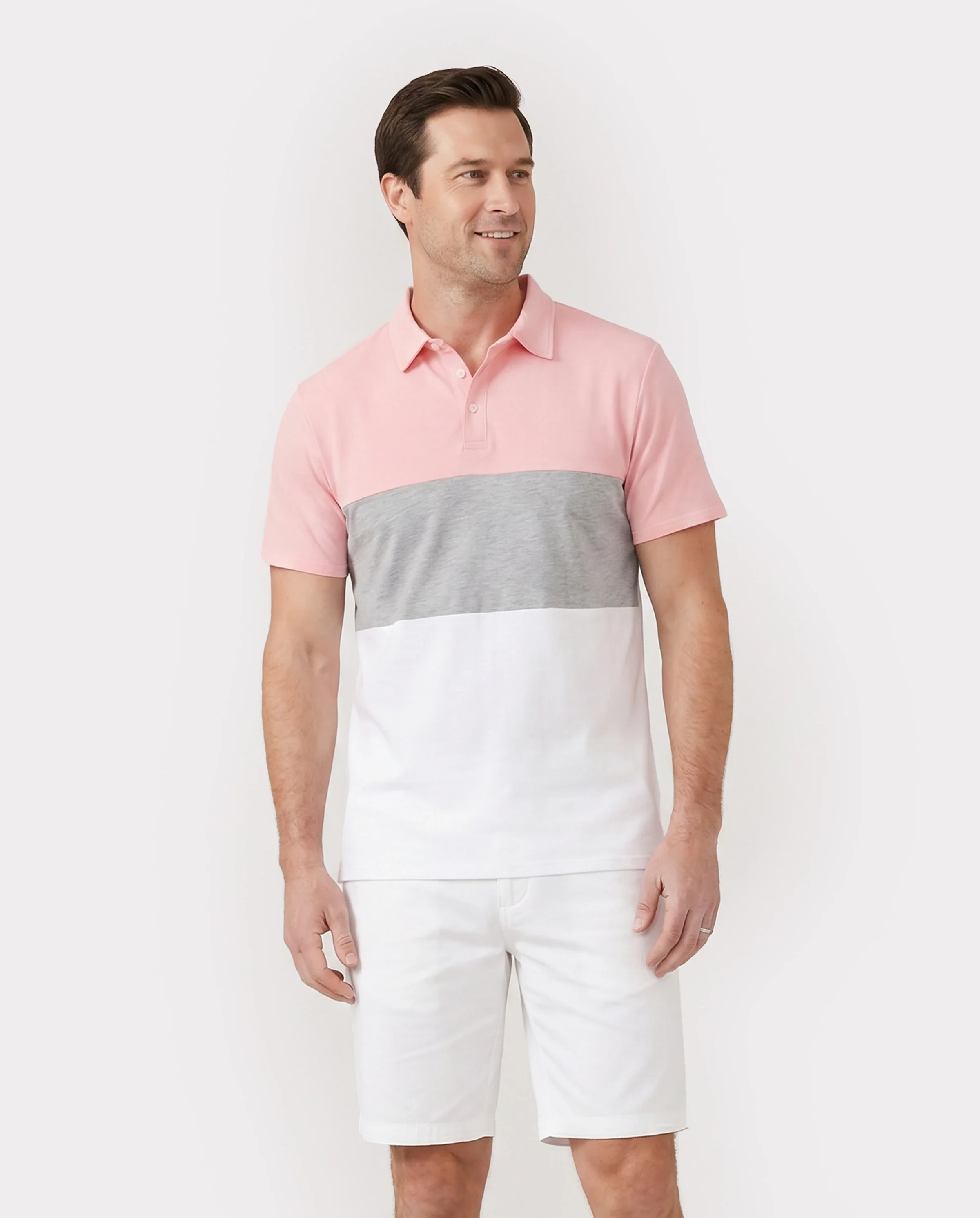 Family Matching Pink Sleeveless Splicing Floral Print Midi Dresses and Colorblock Short-sleeve Polo Shirts Sets Pink - Image 6