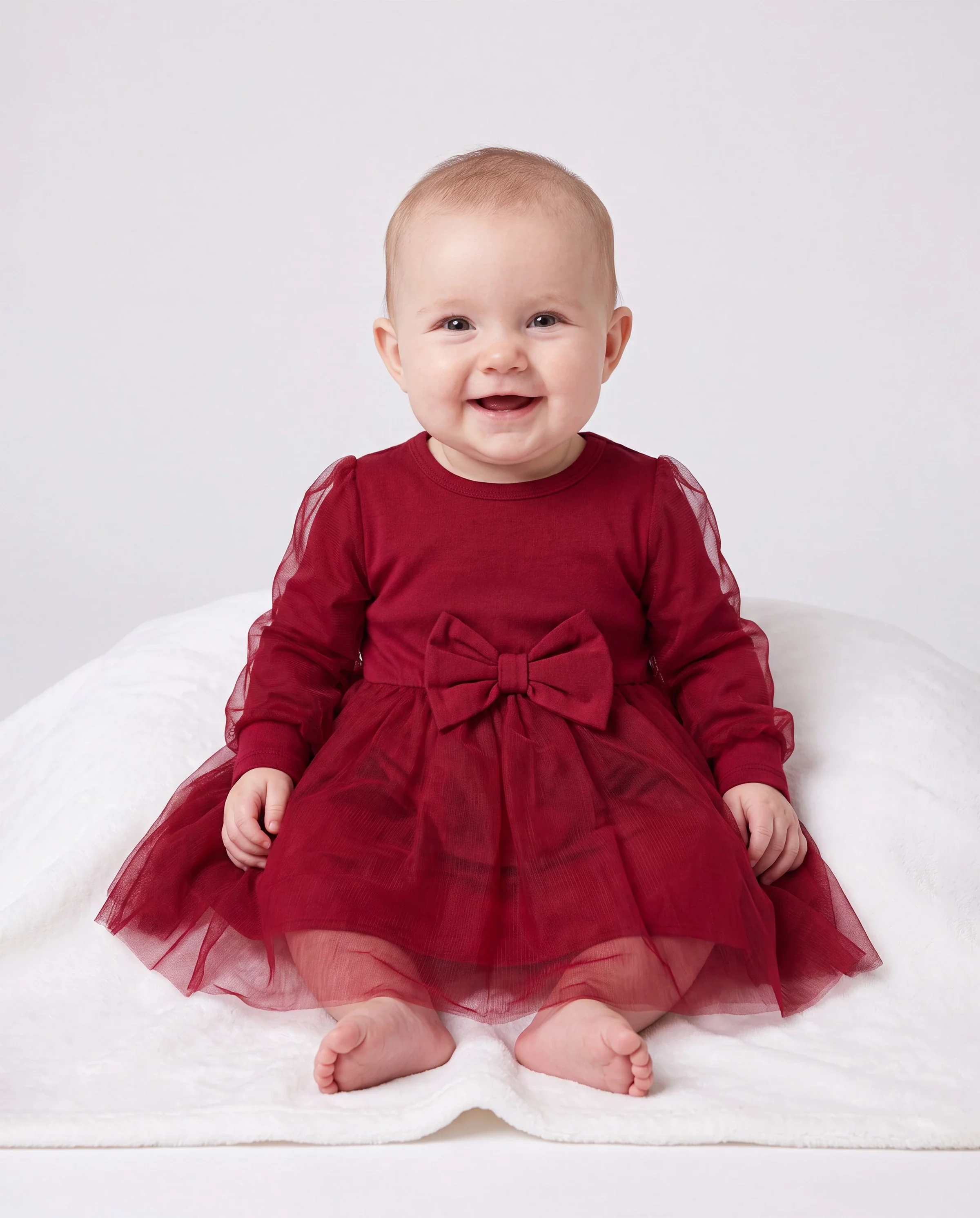 Family Matching Plaid Shirt Tops and Red Mesh Splice Belted Dresses Sets Burgundy - Image 4