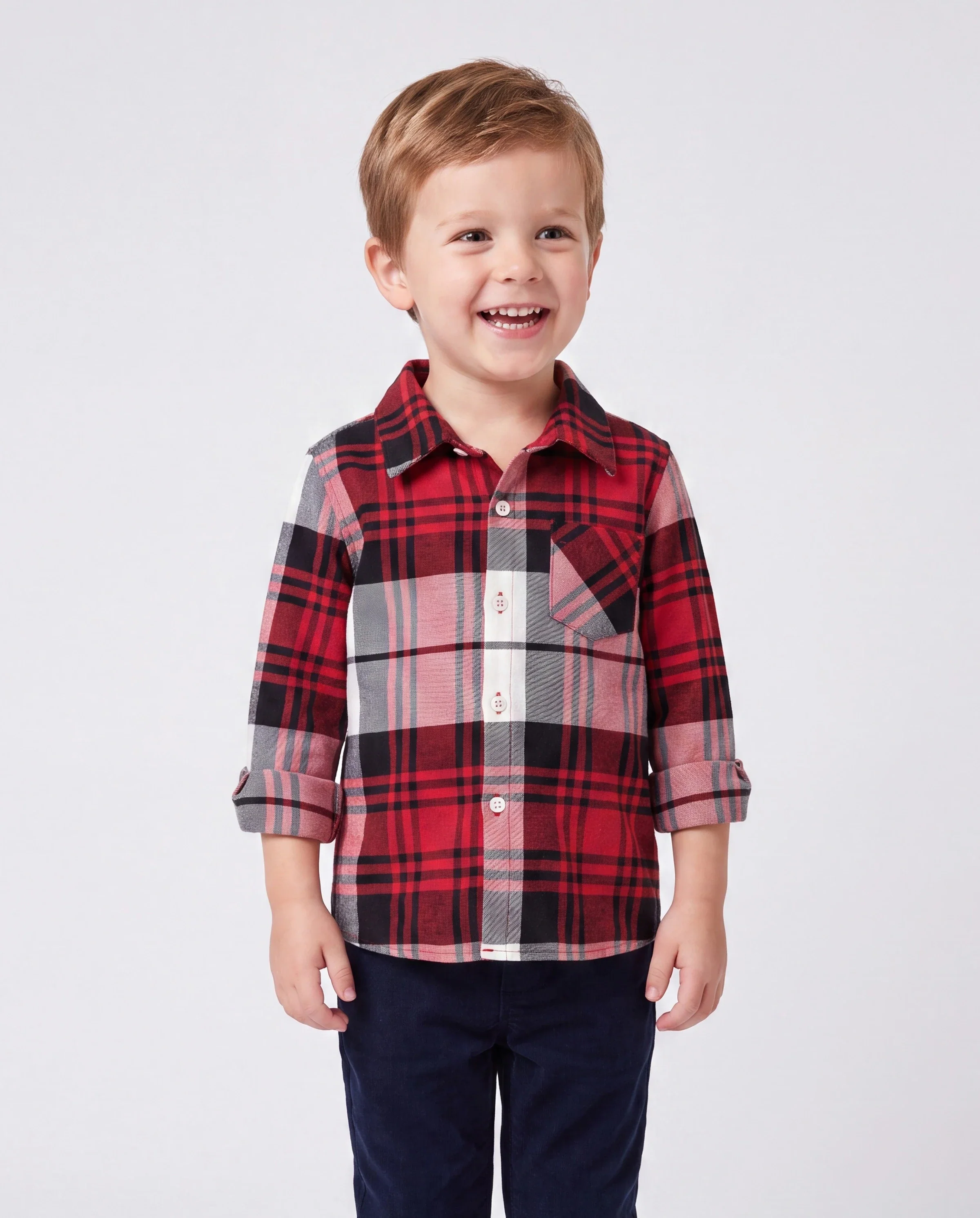 Family Matching Plaid Shirt Tops and Red Mesh Splice Belted Dresses Sets Burgundy - Image 5