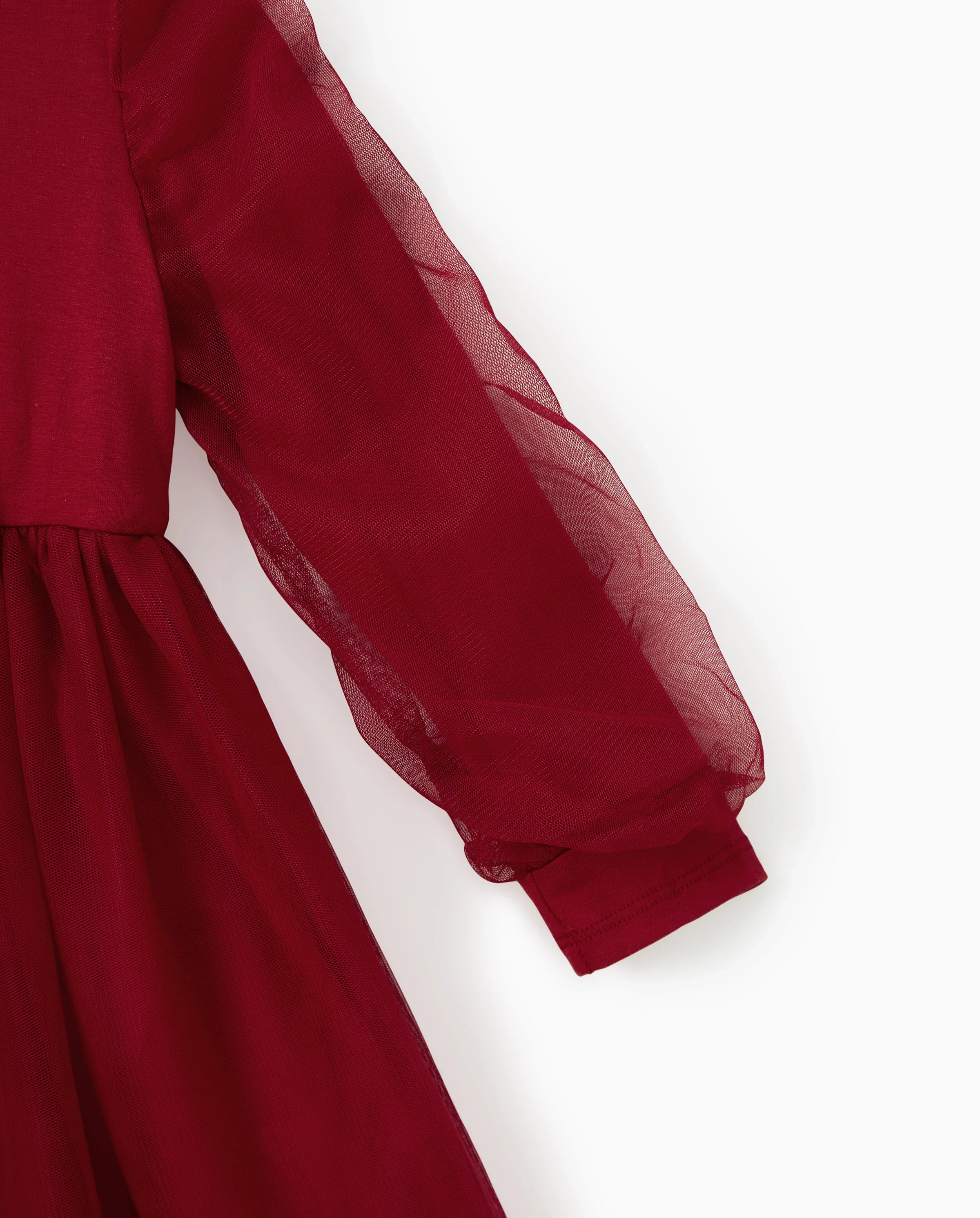 Family Matching Plaid Shirt Tops and Red Mesh Splice Belted Dresses Sets Burgundy - Image 8