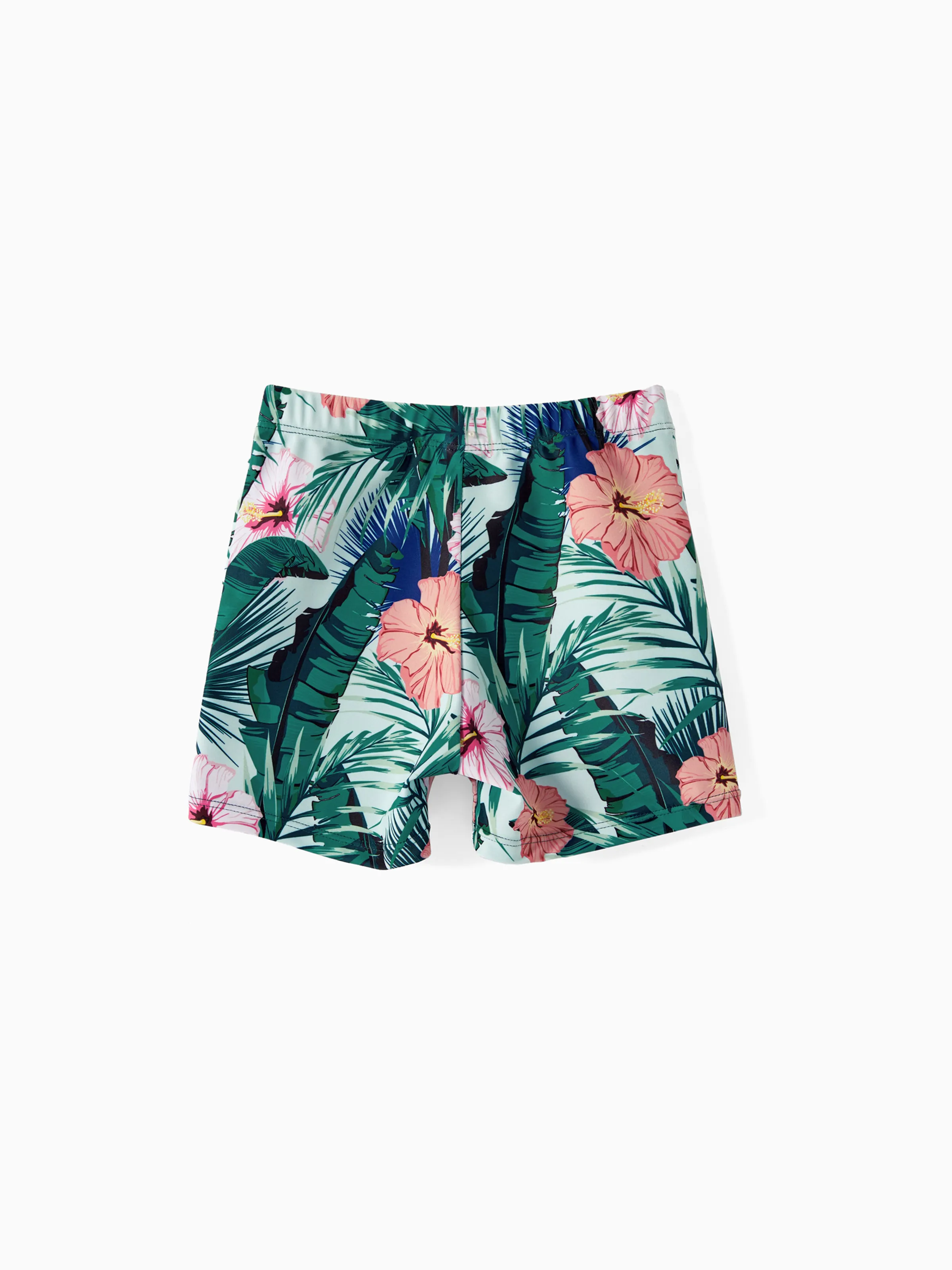 Family Matching Plant Print Ruffle Trim Spliced One-piece Swimsuit or Swim Trunks Green - Image 20