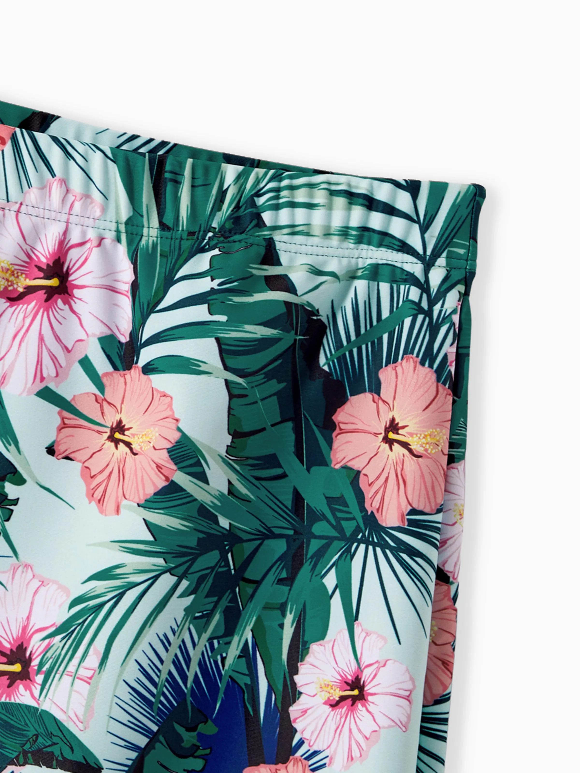 Family Matching Plant Print Ruffle Trim Spliced One-piece Swimsuit or Swim Trunks Green - Image 21