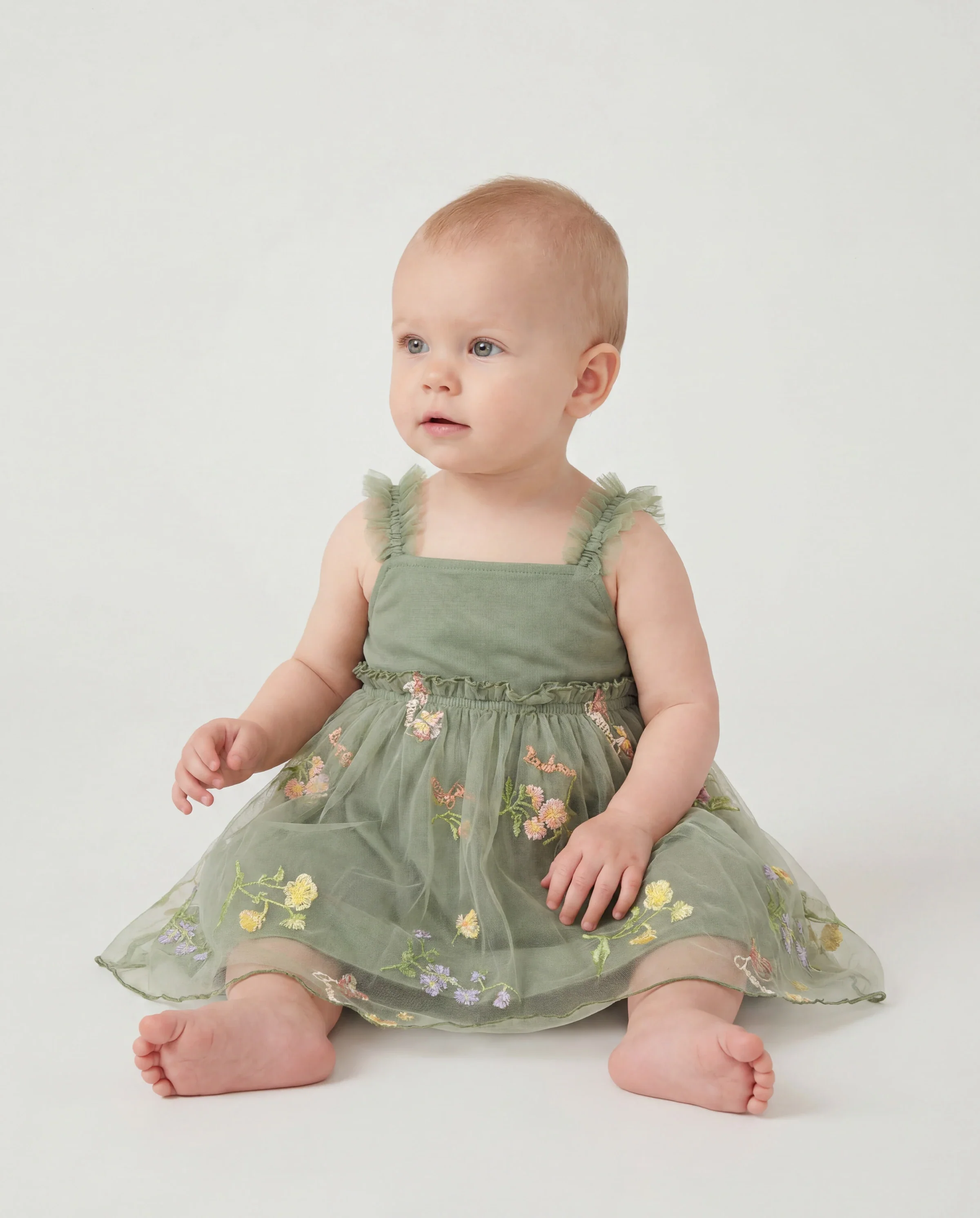 Family Matching Polo Collar Short-sleeve Shirt or V-neck Strappy Mesh Dress  Green - Image 4