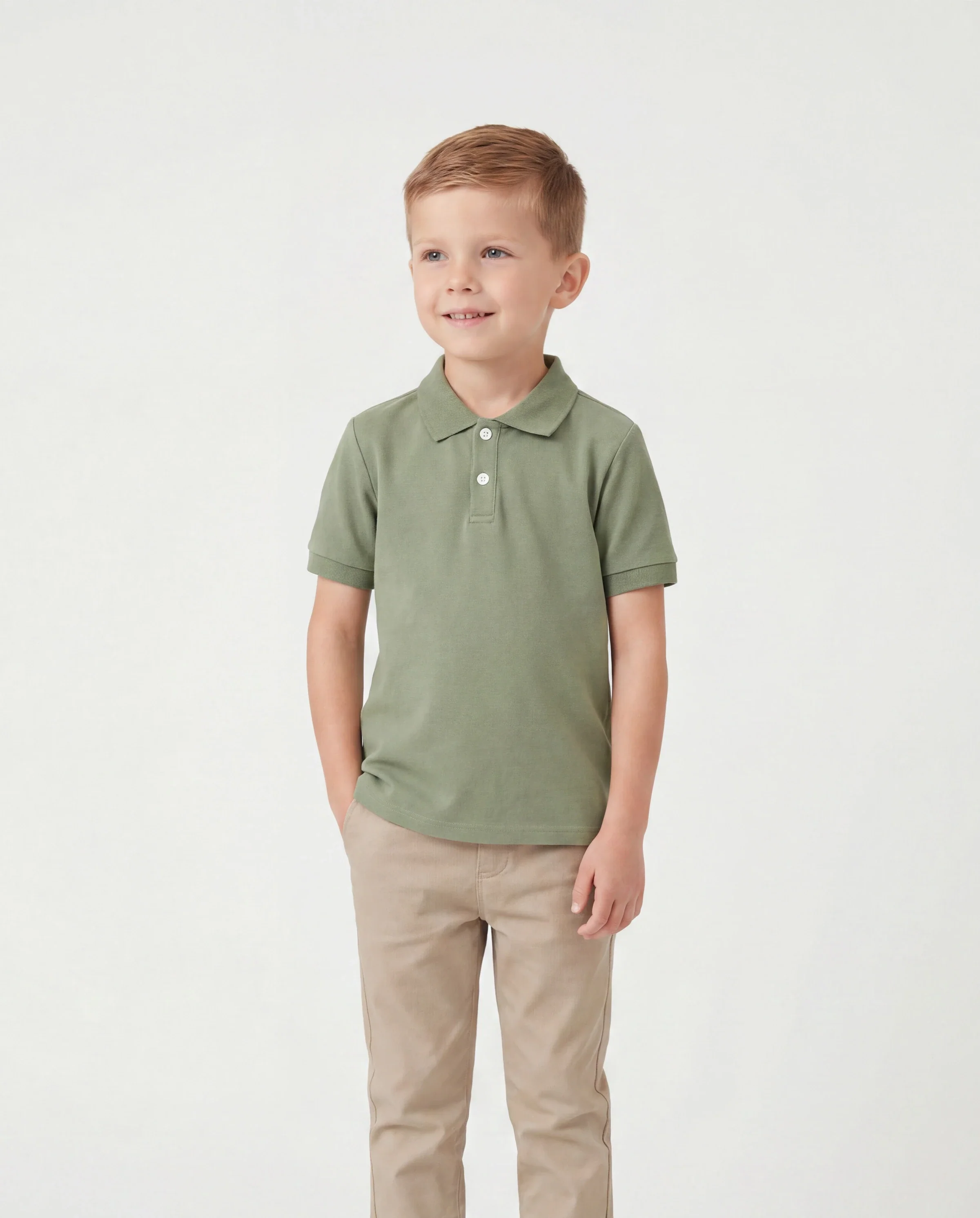 Family Matching Polo Collar Short-sleeve Shirt or V-neck Strappy Mesh Dress  Green - Image 5