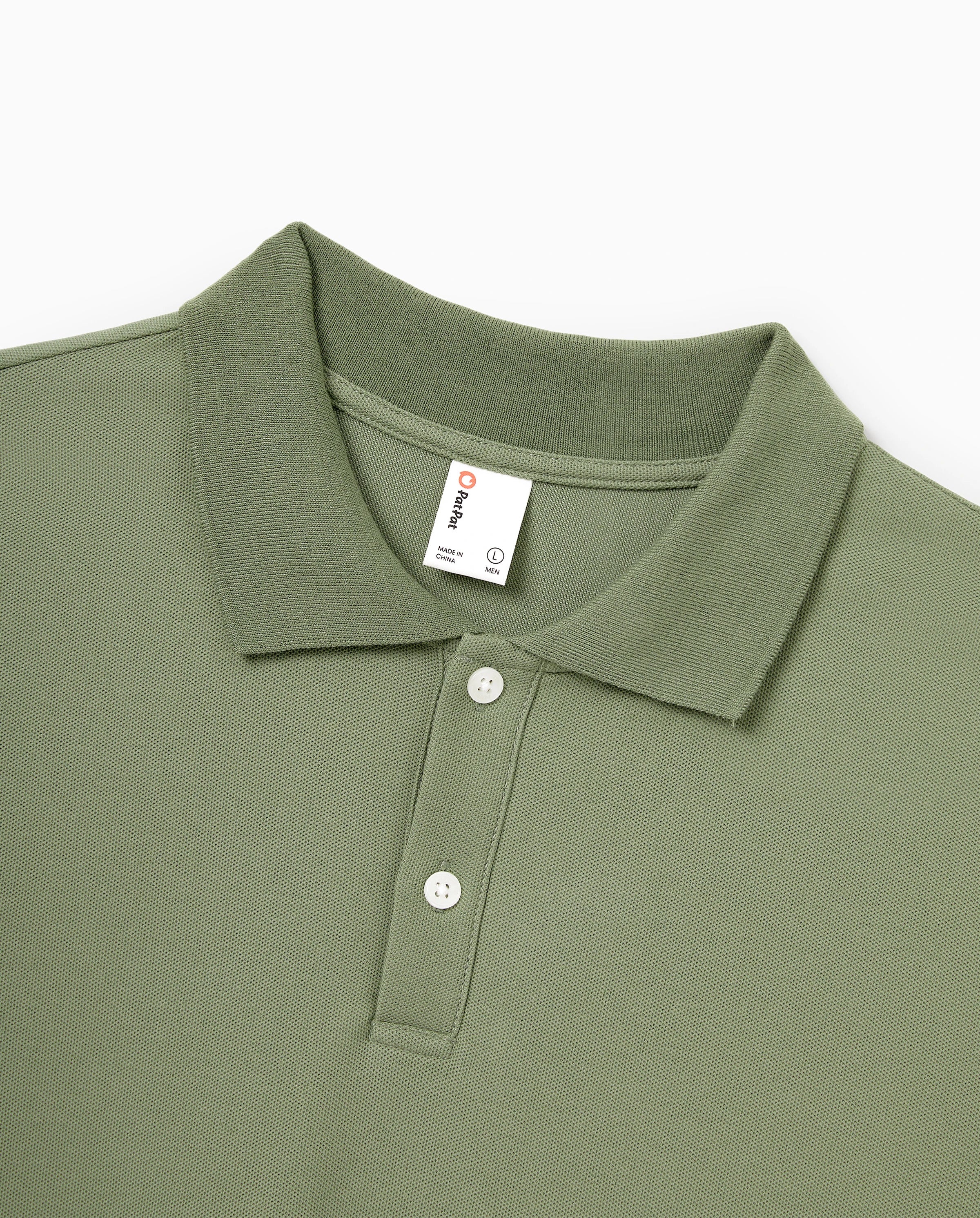 Family Matching Polo Collar Short-sleeve Shirt or V-neck Strappy Mesh Dress  Green - Image 8