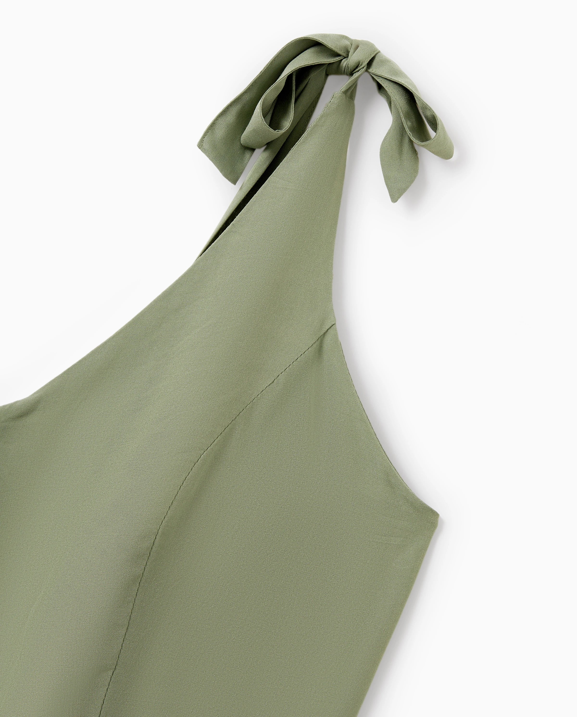 Family Matching Polo Collar Short-sleeve Shirt or V-neck Strappy Mesh Dress  Green - Image 9