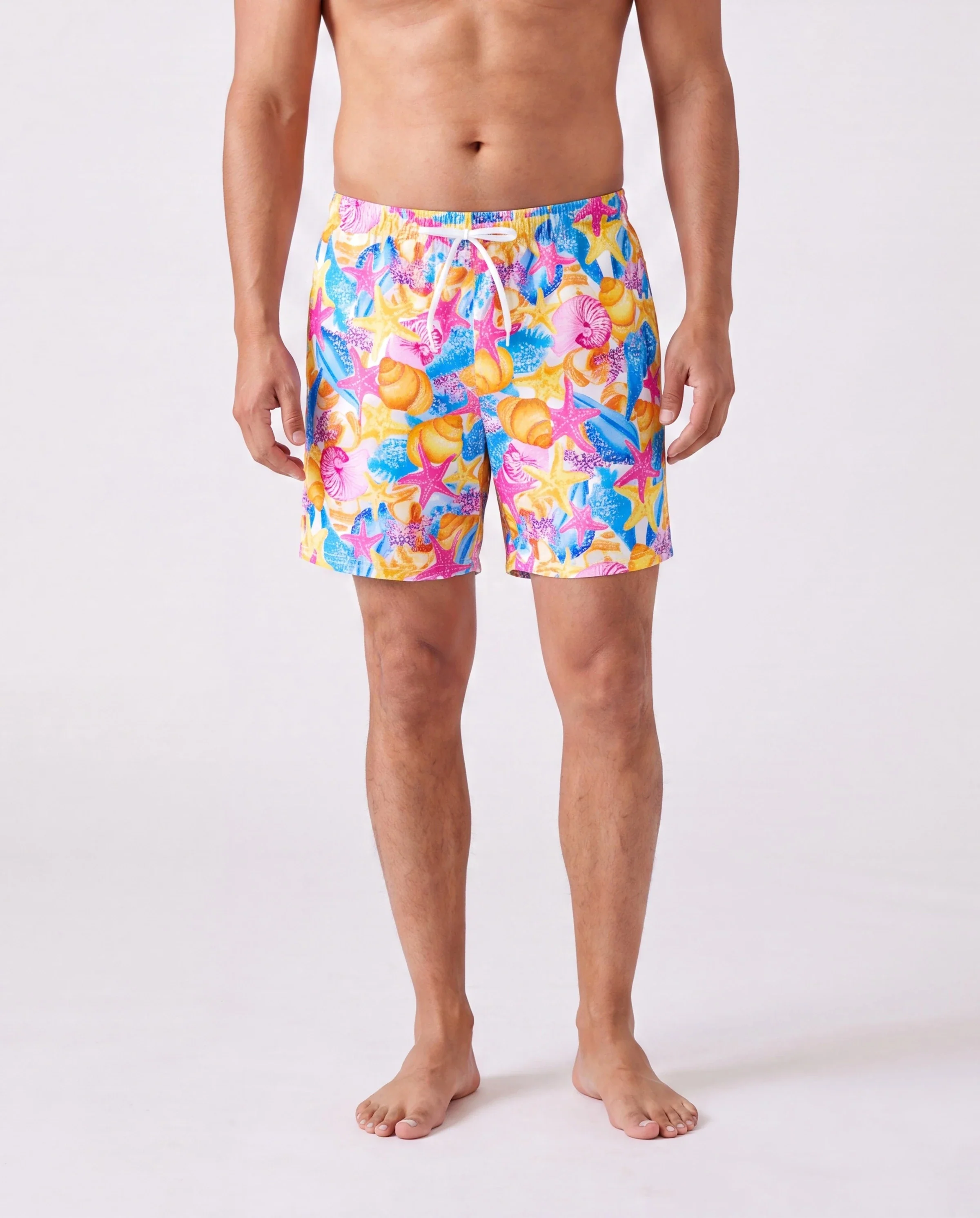 Family Matching Seashell & Starfish Print Swimsuits Ruched One-Piece & Swim Trunks Set Multi-color - Image 5
