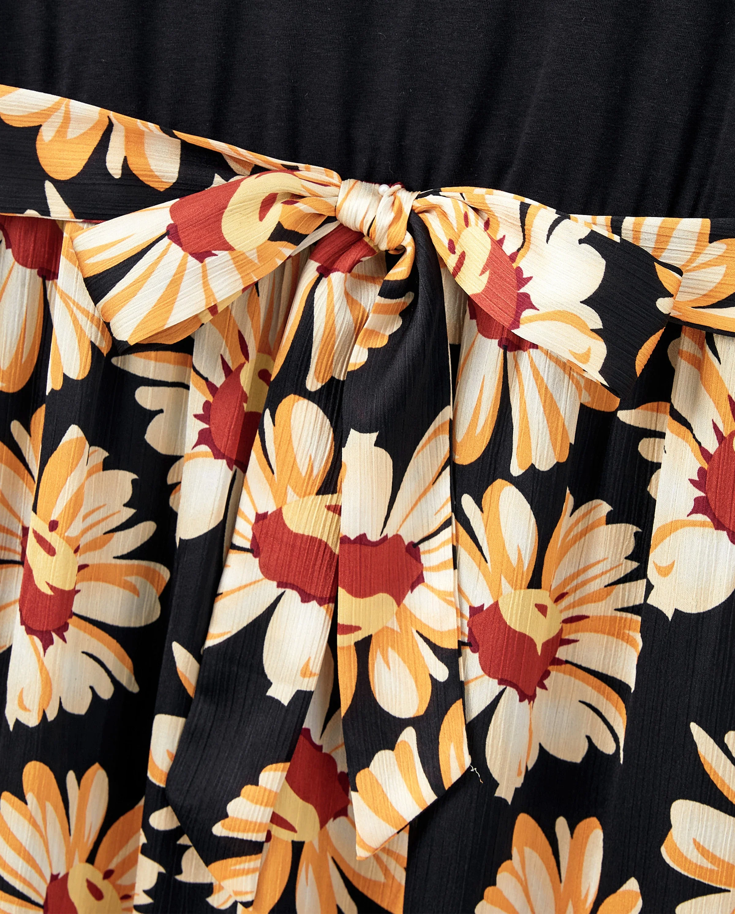 Family Matching Set Floral Sleeveless Strappy Dress or Colorblock Short-sleeve T-shirt Black - Image 8