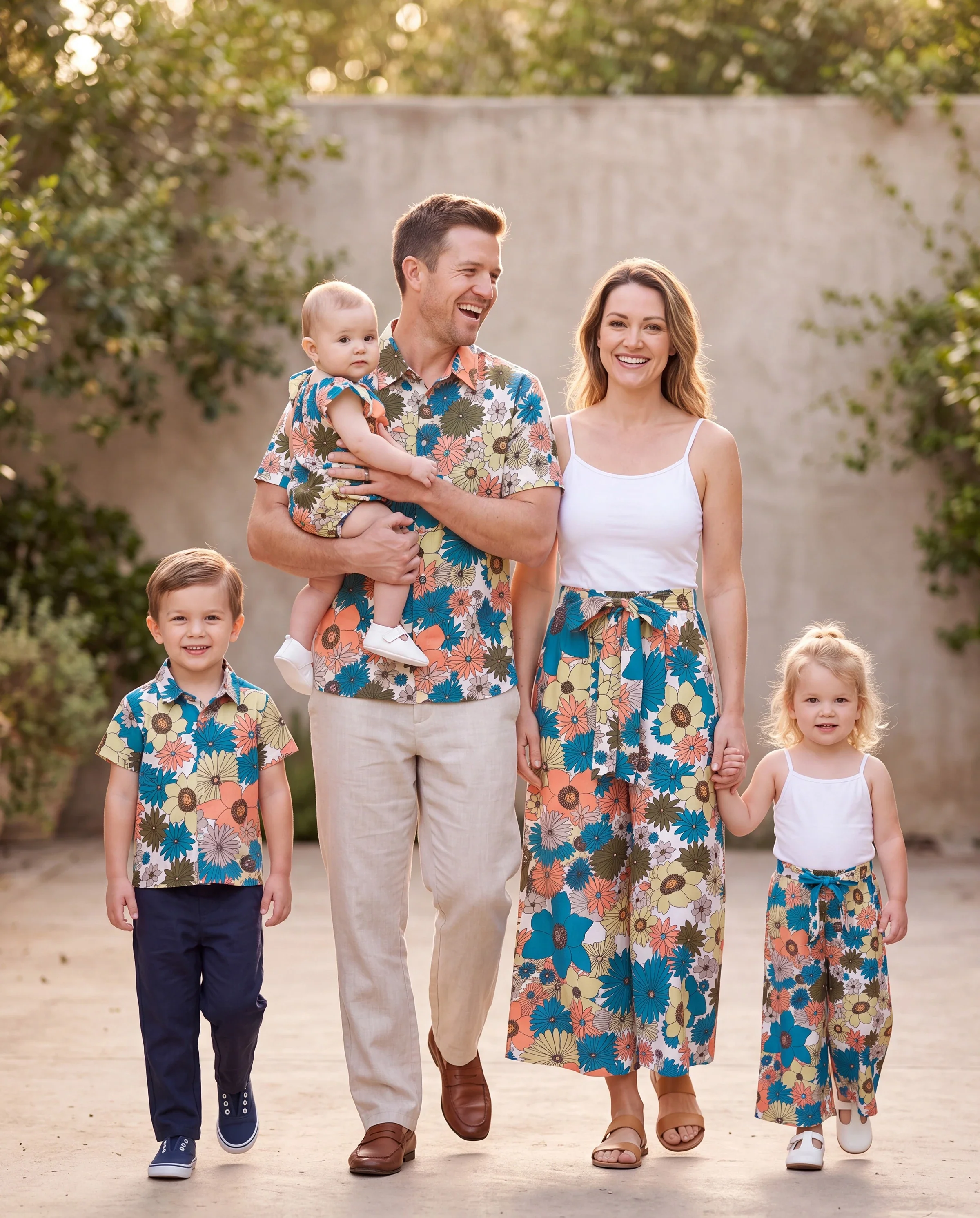 Family Matching Set Sun Flower Print Short-sleeve Collar Shirt or White Camisole Top and Flower Wide-leg Pants Set for Summer Vacation Multi-color - Image 11