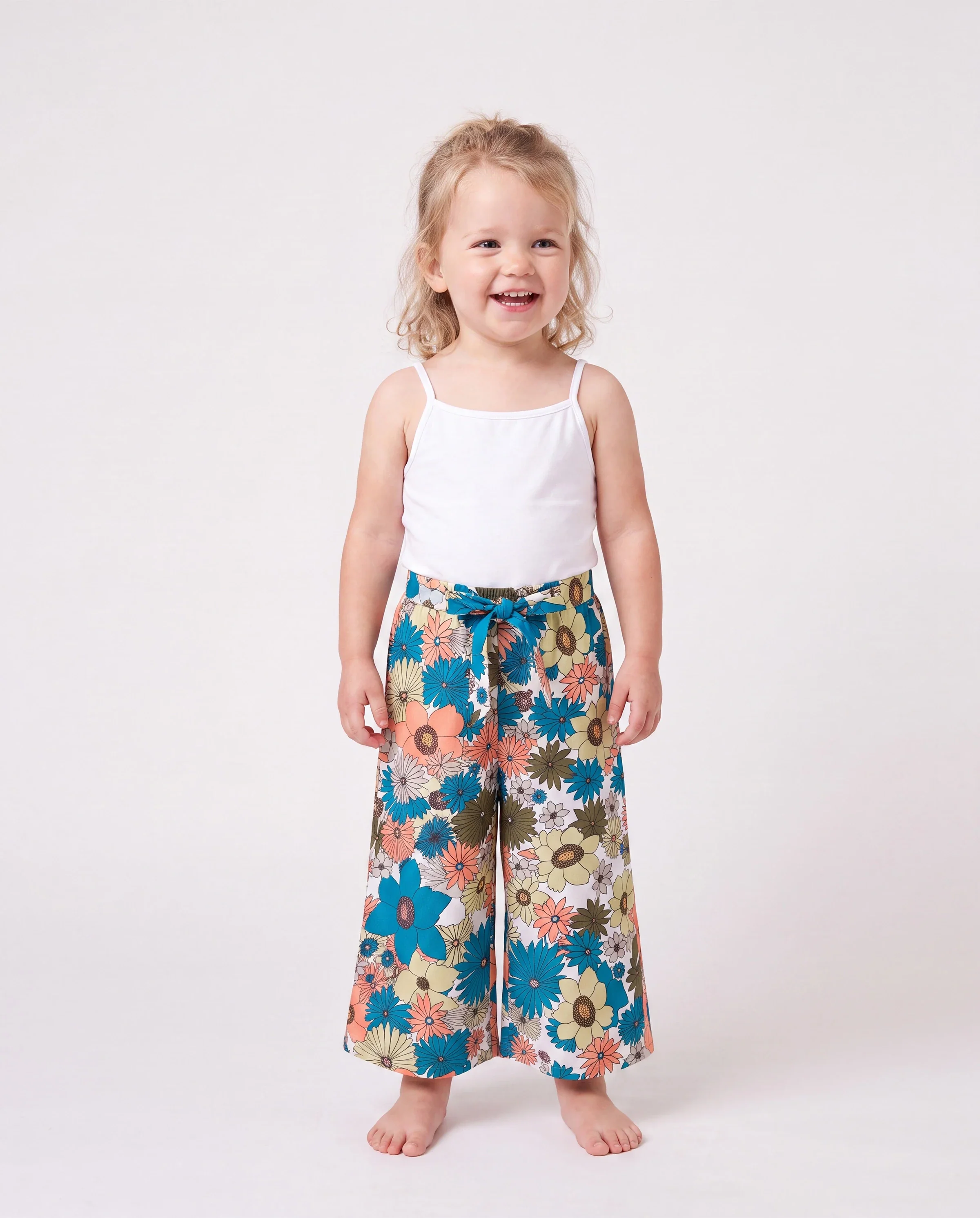 Family Matching Set Sun Flower Print Short-sleeve Collar Shirt or White Camisole Top and Flower Wide-leg Pants Set for Summer Vacation Multi-color - Image 3