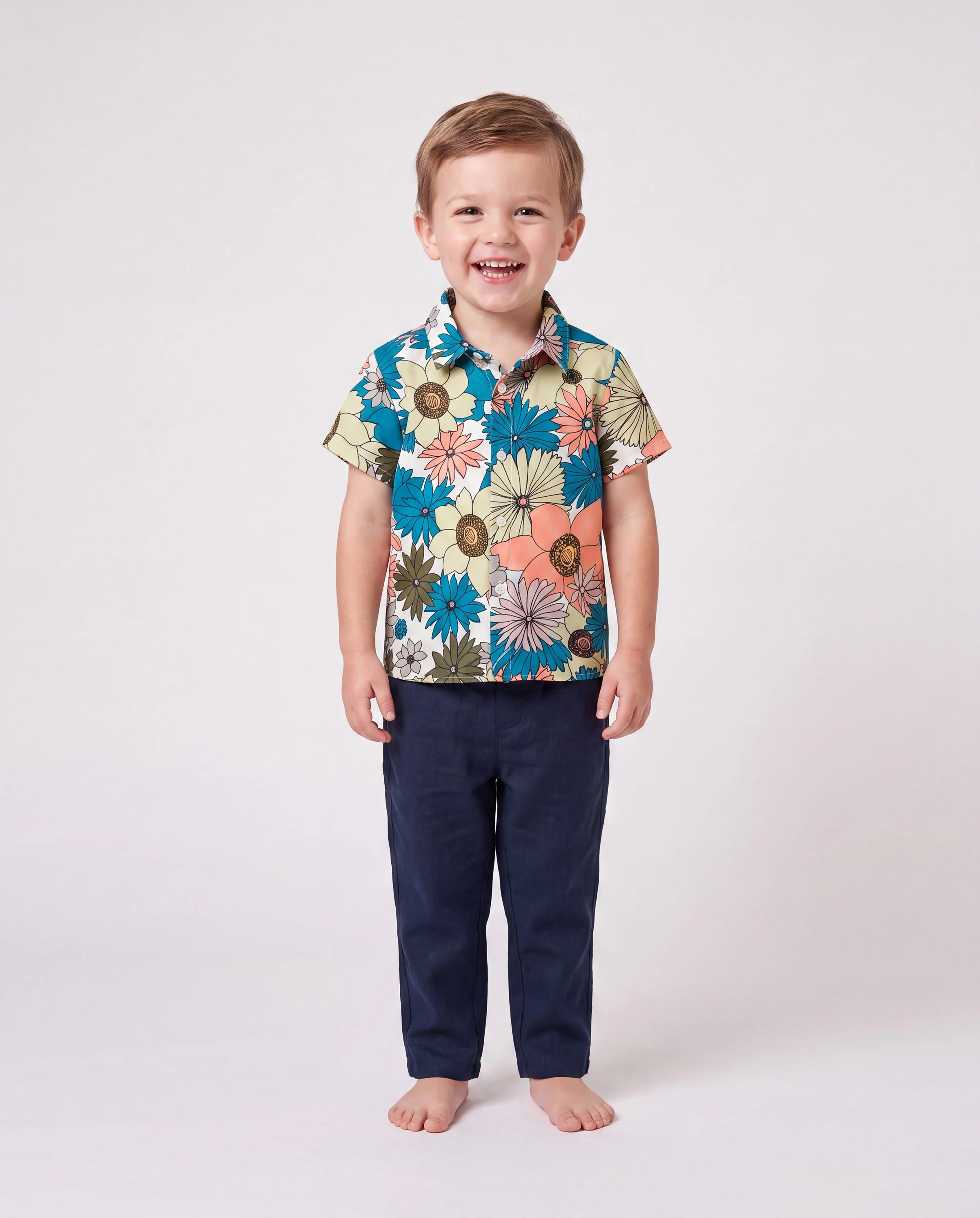 Family Matching Set Sun Flower Print Short-sleeve Collar Shirt or White Camisole Top and Flower Wide-leg Pants Set for Summer Vacation Multi-color - Image 5