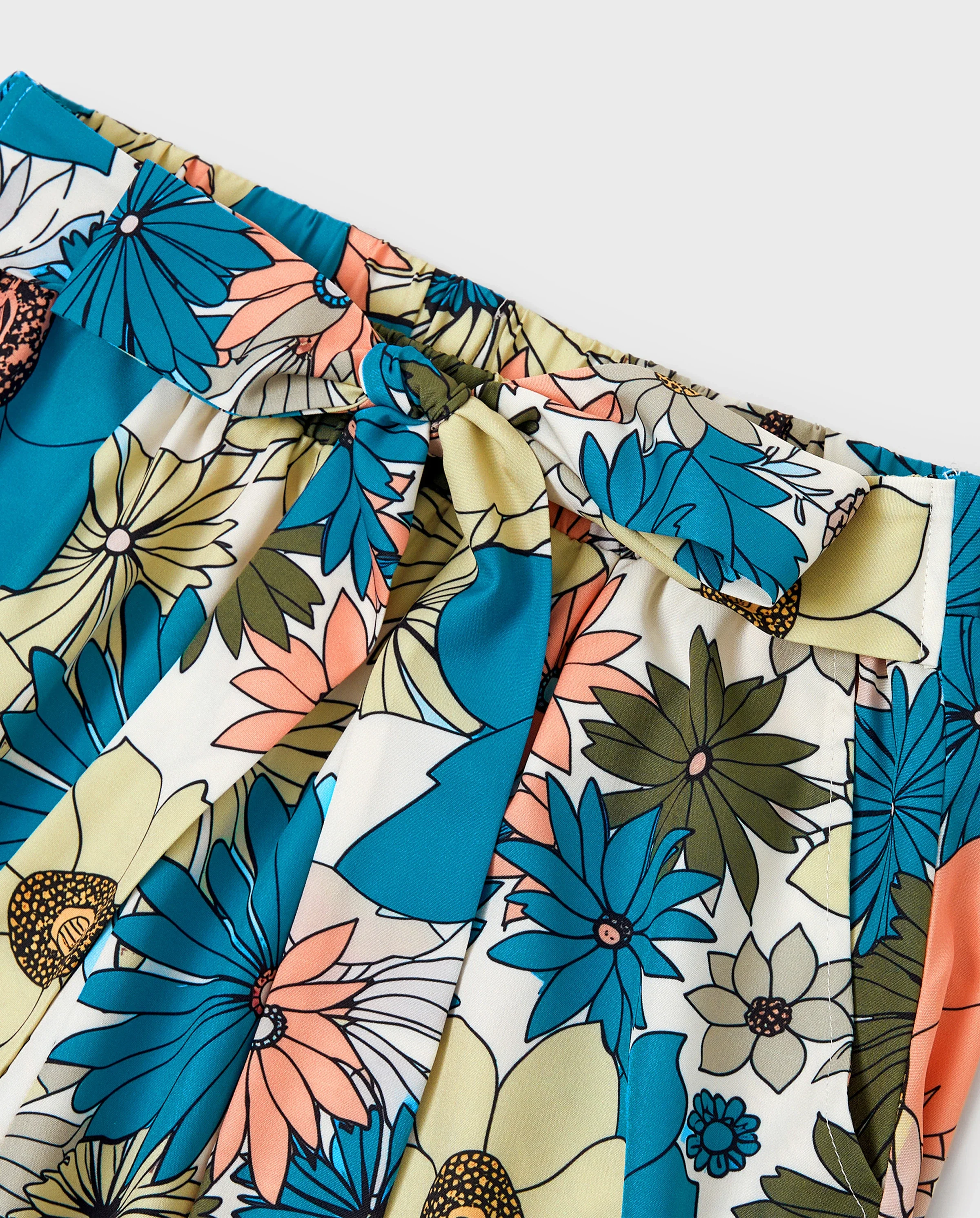 Family Matching Set Sun Flower Print Short-sleeve Collar Shirt or White Camisole Top and Flower Wide-leg Pants Set for Summer Vacation Multi-color - Image 8