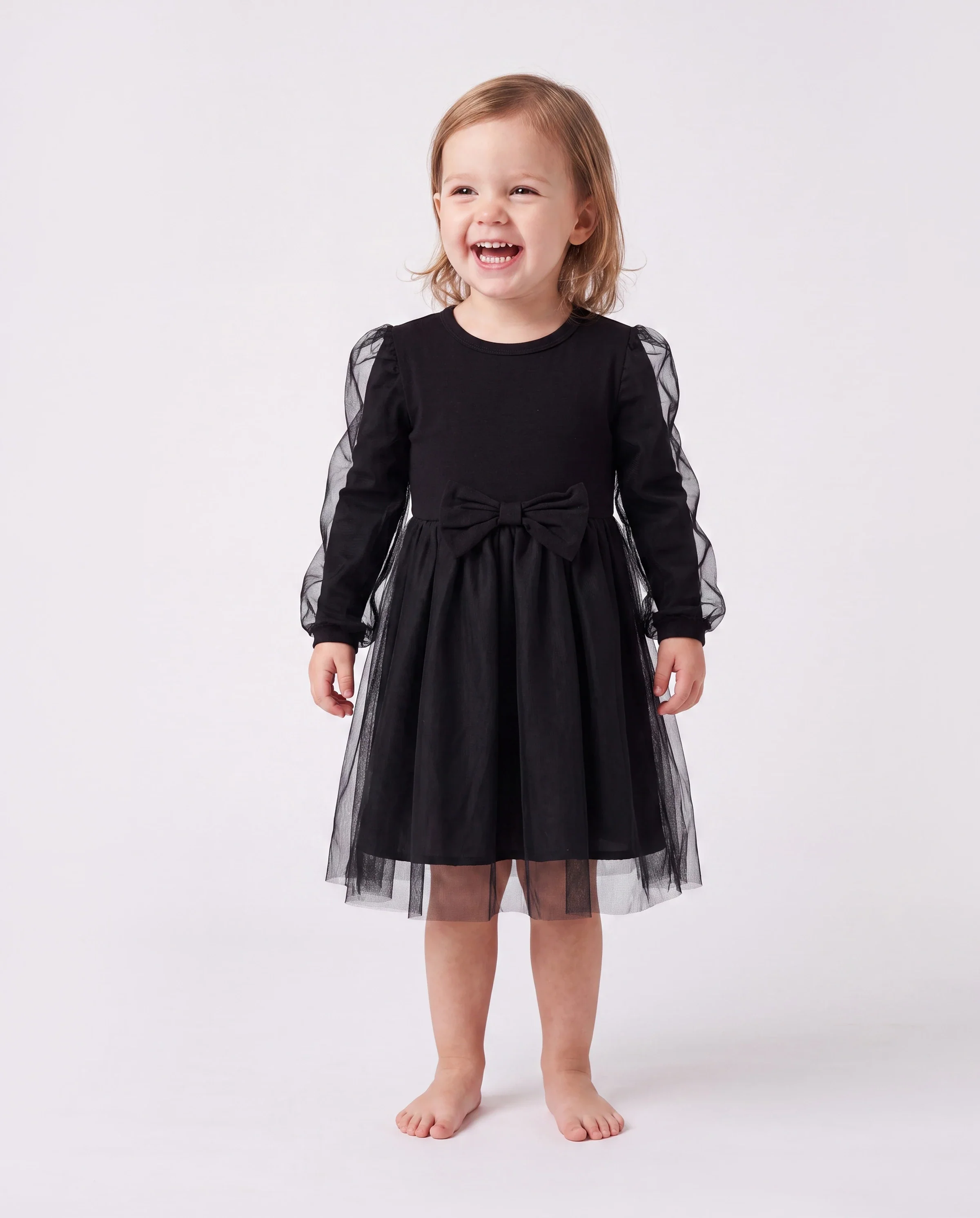 Family Matching Sets Black Plaid Shirt or Elegant Off-Shoulder Cross Front Tulle Mesh Dress Black - Image 3