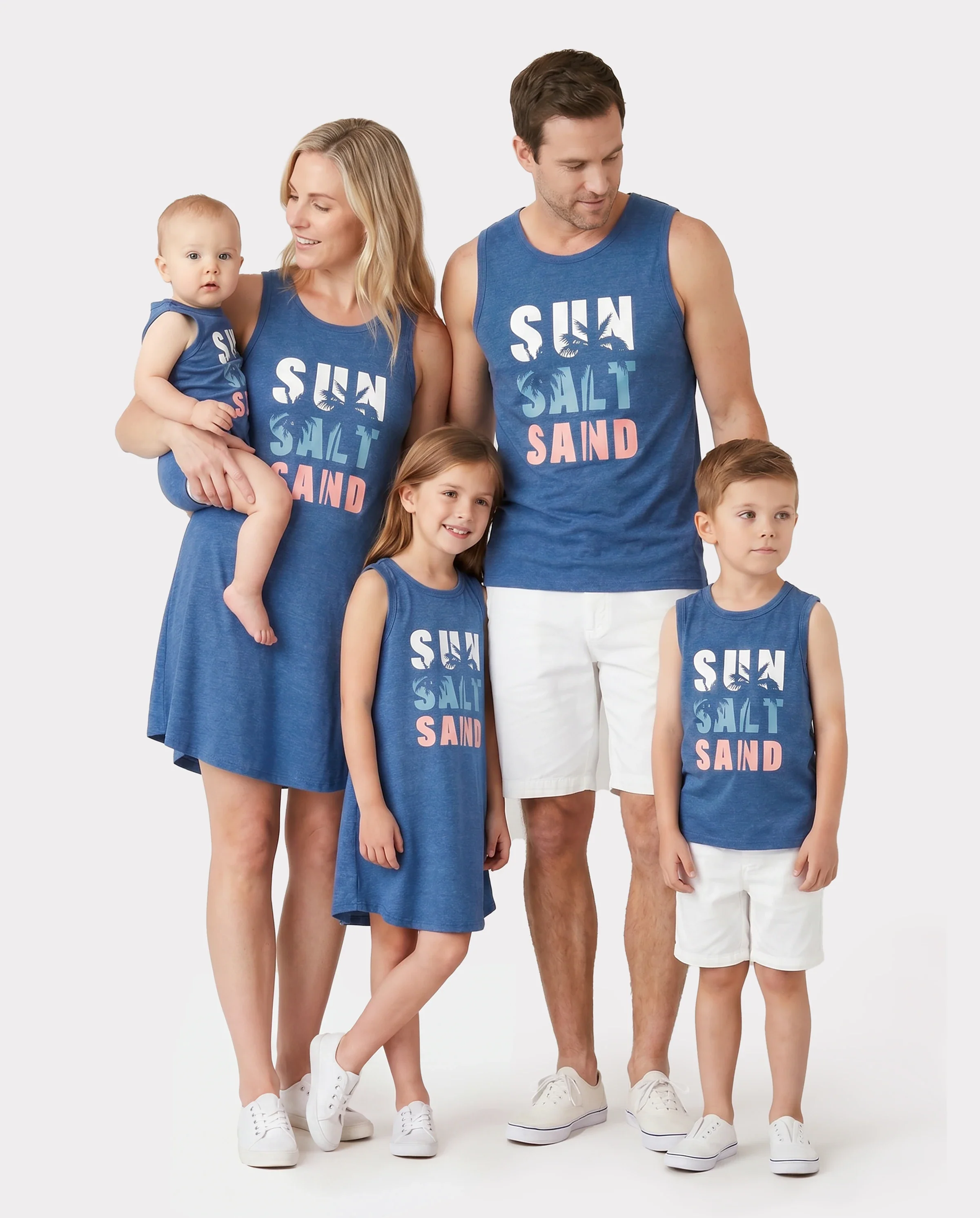Family Matching Sets Blue Tank Top or Flowy A-Line Tank Dress with Pockets Blue