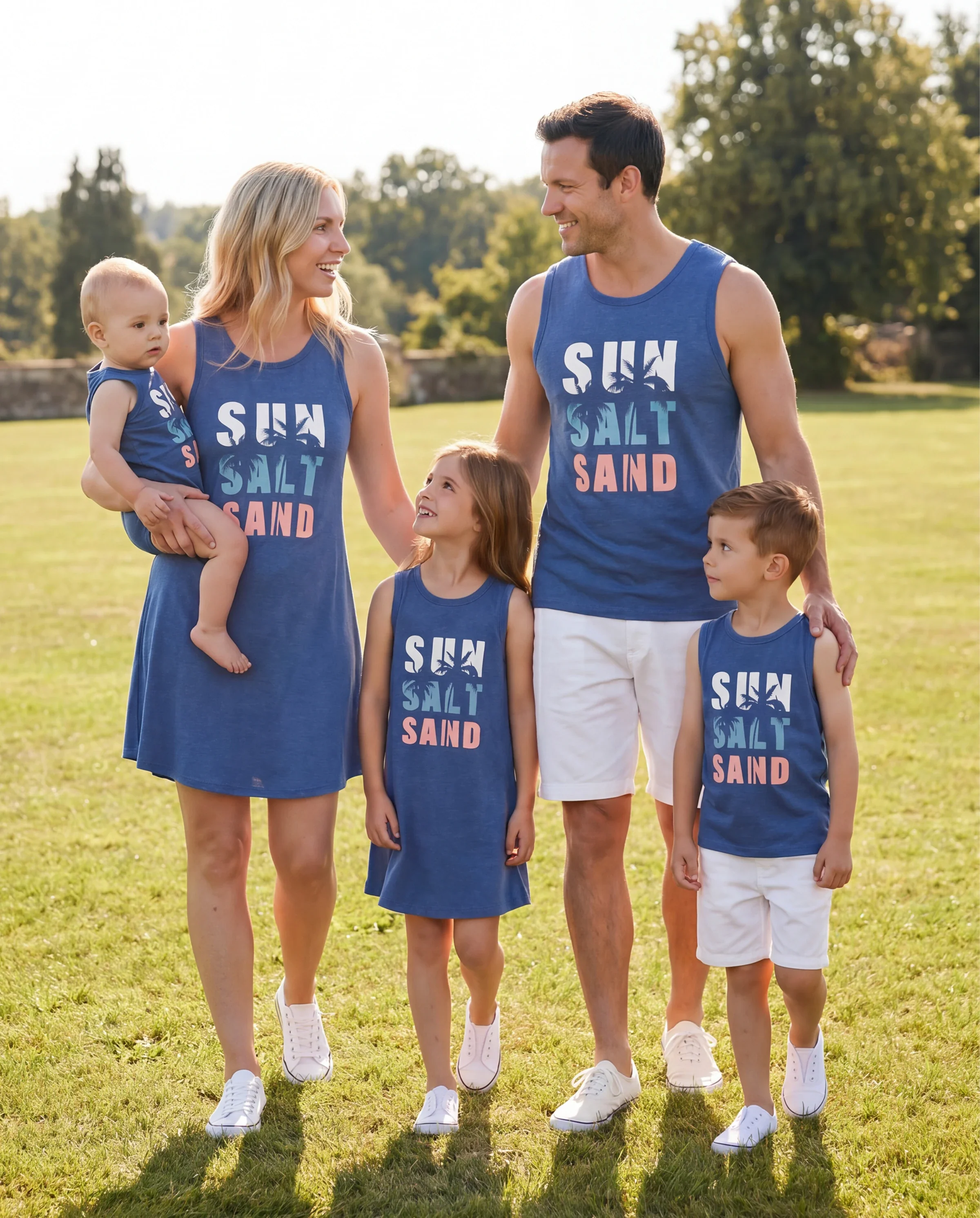 Family Matching Sets Blue Tank Top or Flowy A-Line Tank Dress with Pockets Blue - Image 11