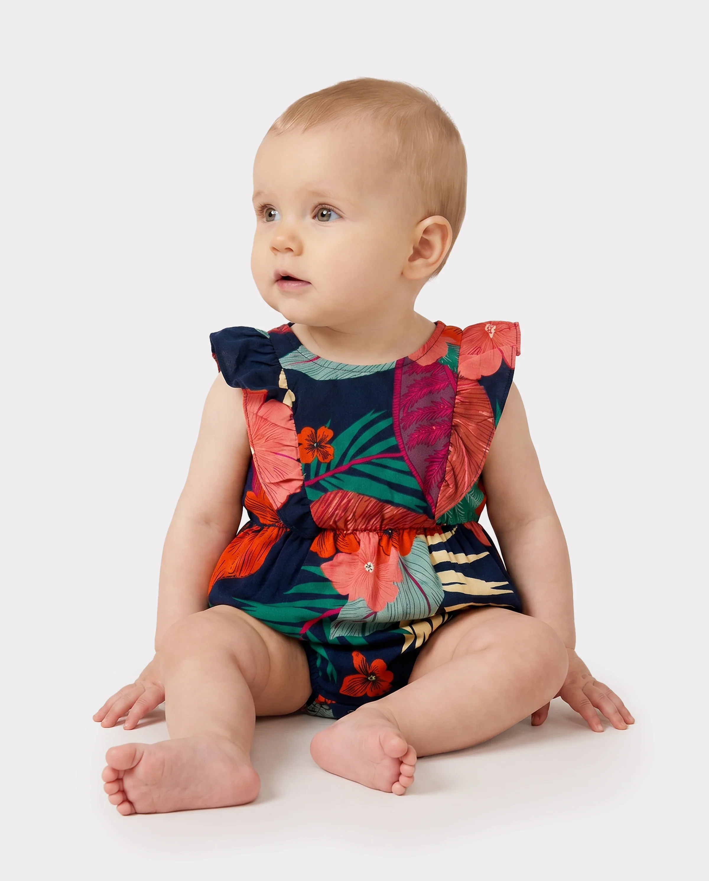 Family Matching Sets Floral Panel Black tee and V-neck Strap Dress with Hidden Snap Deep Blue - Image 4