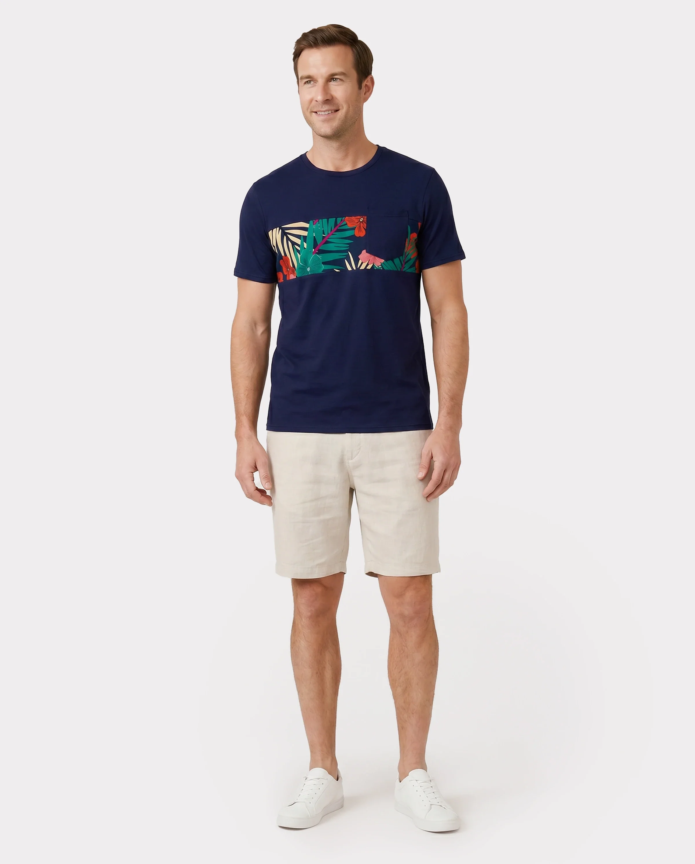 Family Matching Sets Floral Panel Black tee and V-neck Strap Dress with Hidden Snap Deep Blue - Image 6