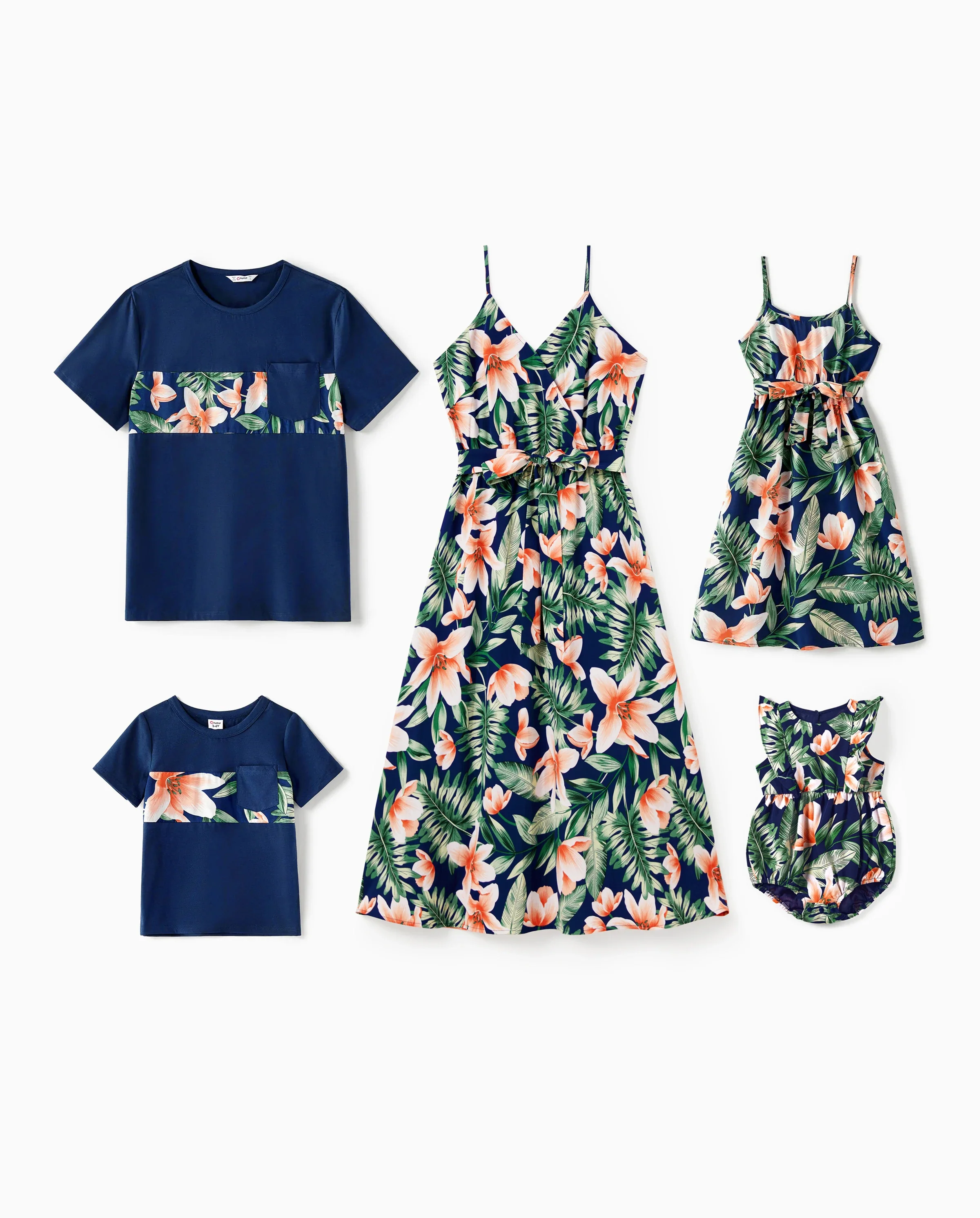 Family Matching Sets Floral Panel Short-sleeve T-shirts or All Over Floral Print V Neck Spaghetti Strap Midi Dresses with Hidden Snap royalblue - Image 10