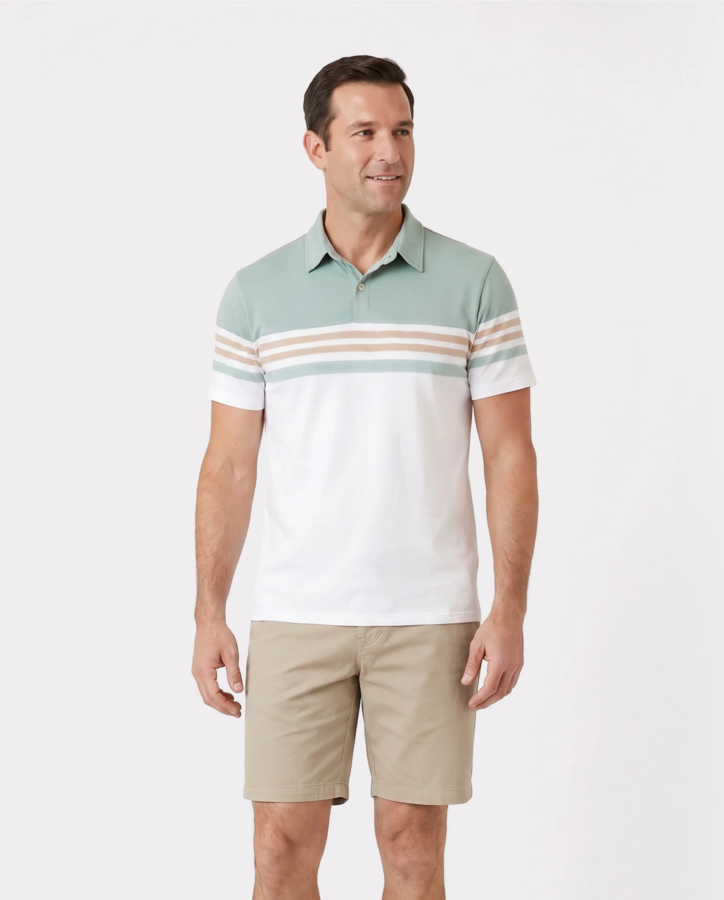 Family Matching Sets Green Striped Polo Shirt or Flora Print Strap Belted Dress Light Green - Image 6