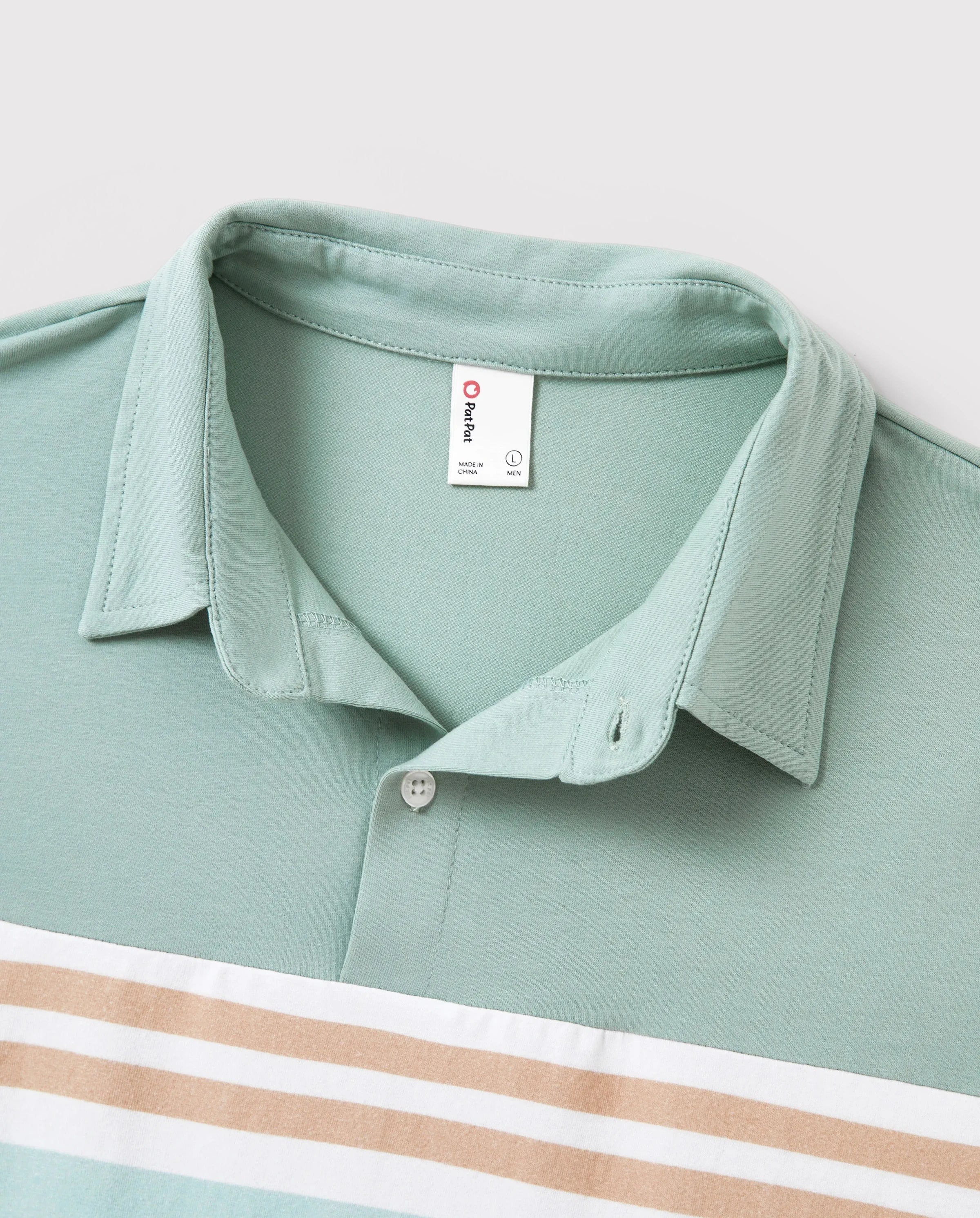 Family Matching Sets Green Striped Polo Shirt or Flora Print Strap Belted Dress Light Green - Image 9