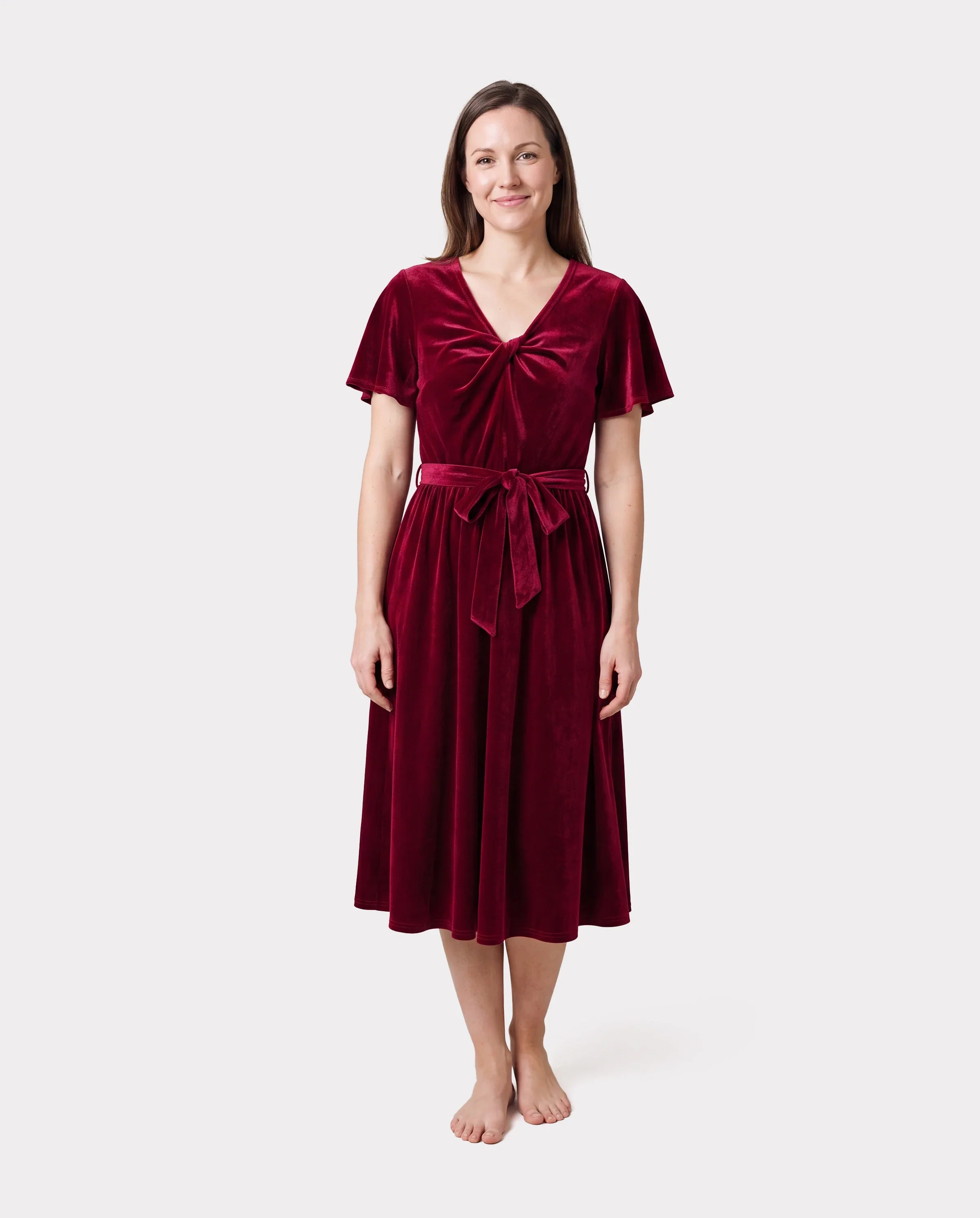Family Matching Sets Long Sleeves Black and White Plaid Sweatshirt or Velvet Short-sleeve Belted Dress Burgundy - Image 2