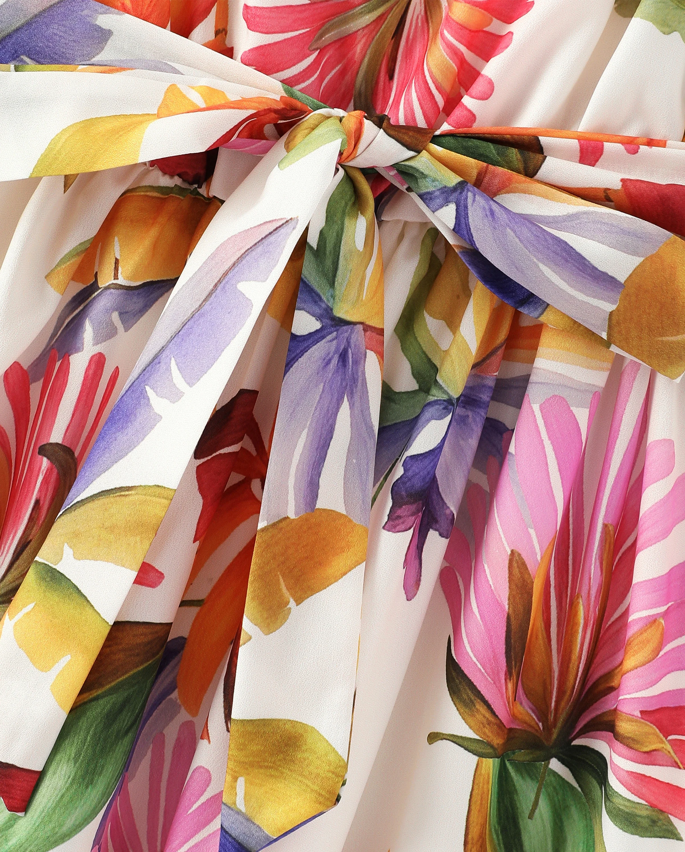 Family Matching Sets Tropical Floral V-Neck Dress & Short Sleeve Tee with Adjustable Straps Deep White Apricot - Image 8