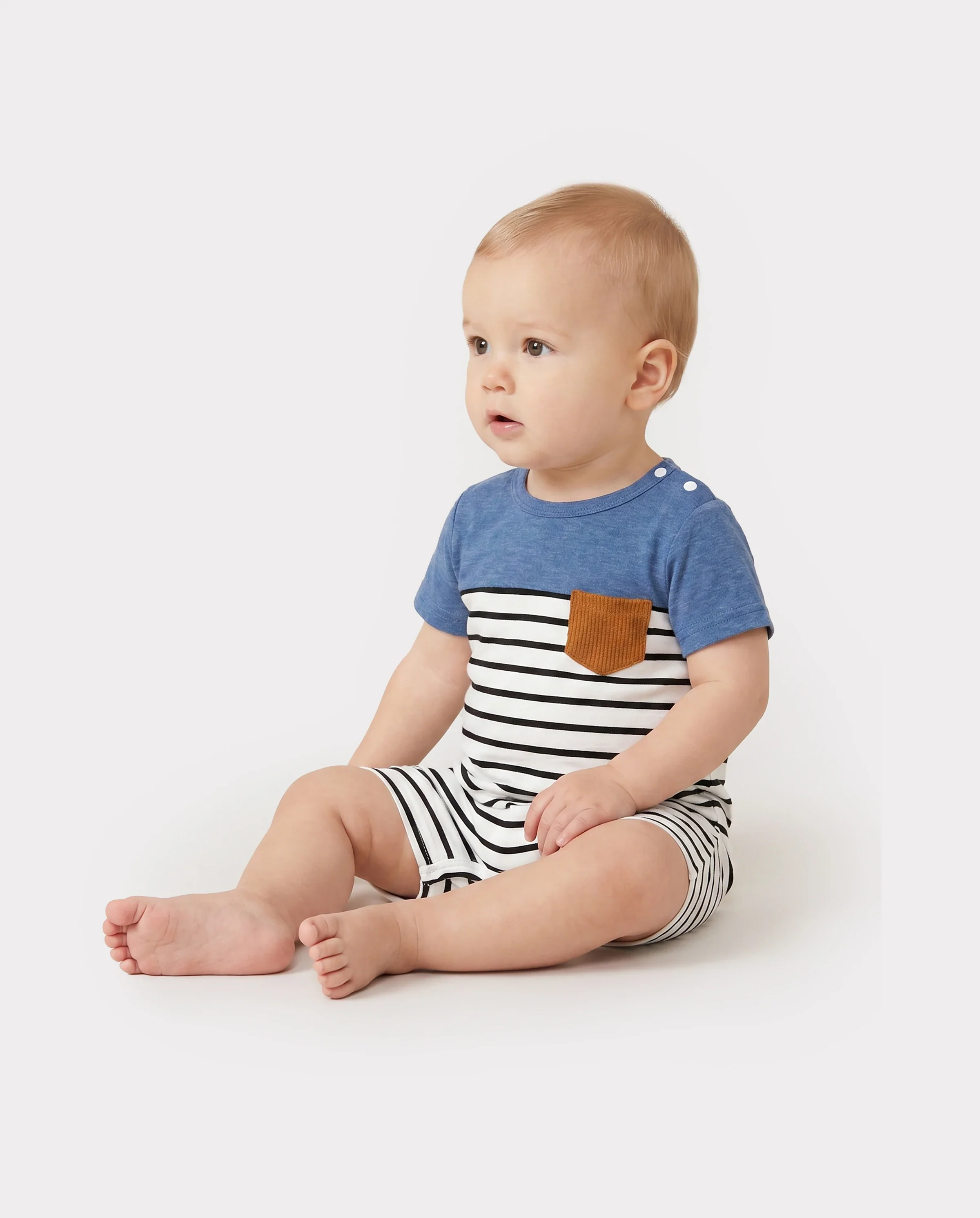 Family Matching Soft Casual Outfit with Below Knee Dresses, Front Buttons, Belted Design Blue - Image 4